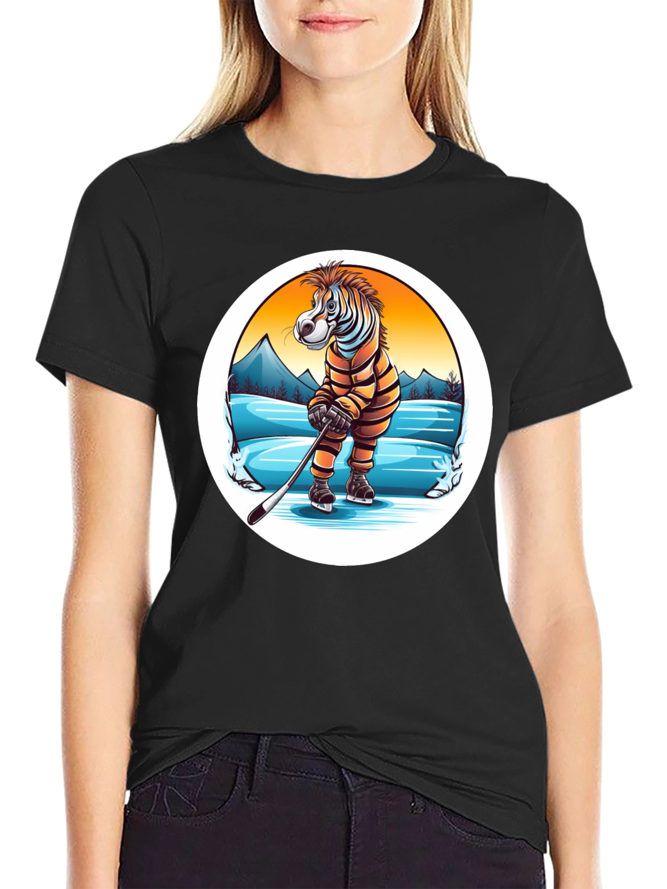 Zebra Hockey Player Graphic Tee