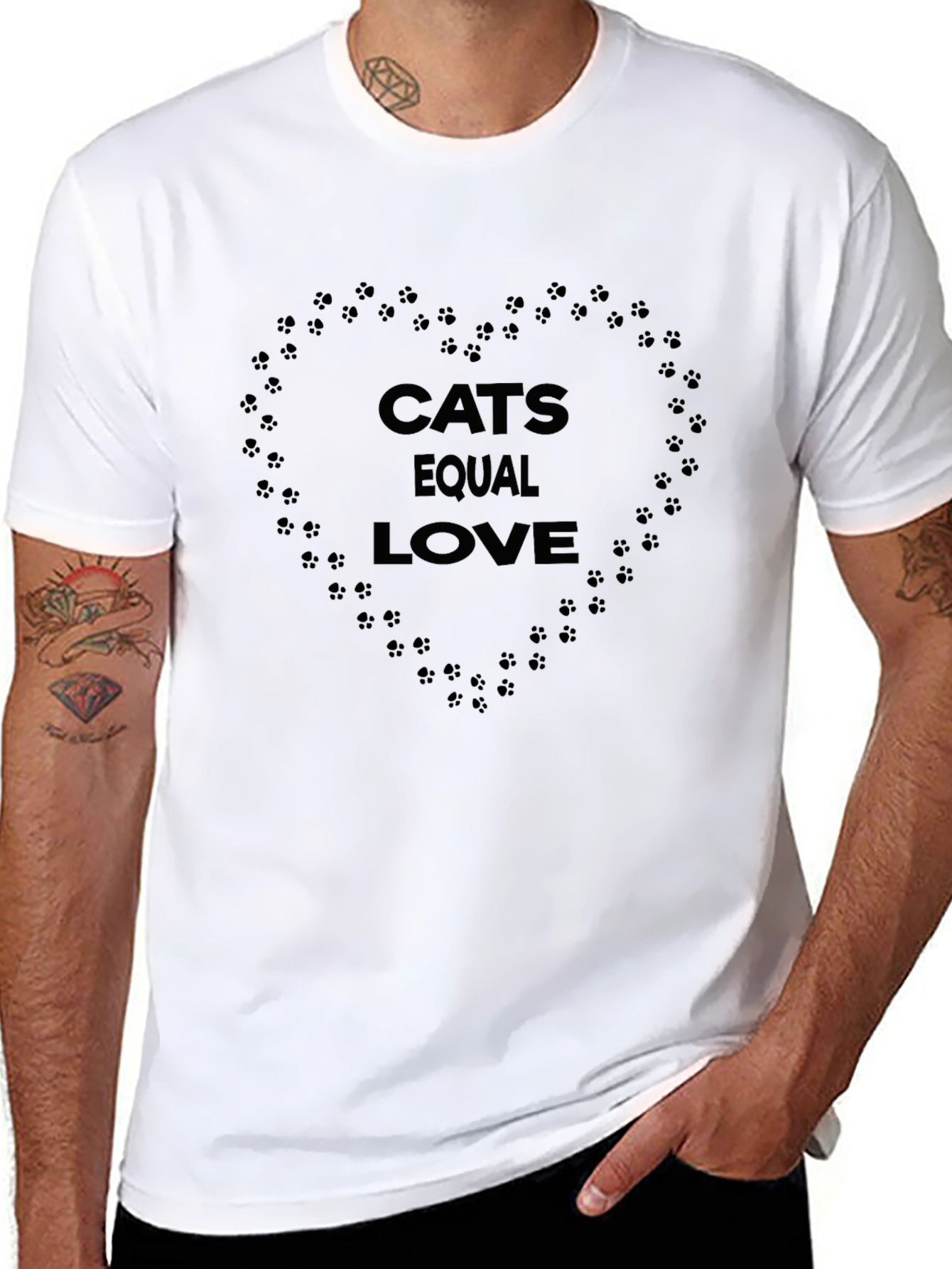 Cats Equal Love Heart Paw Print Graphic Tee