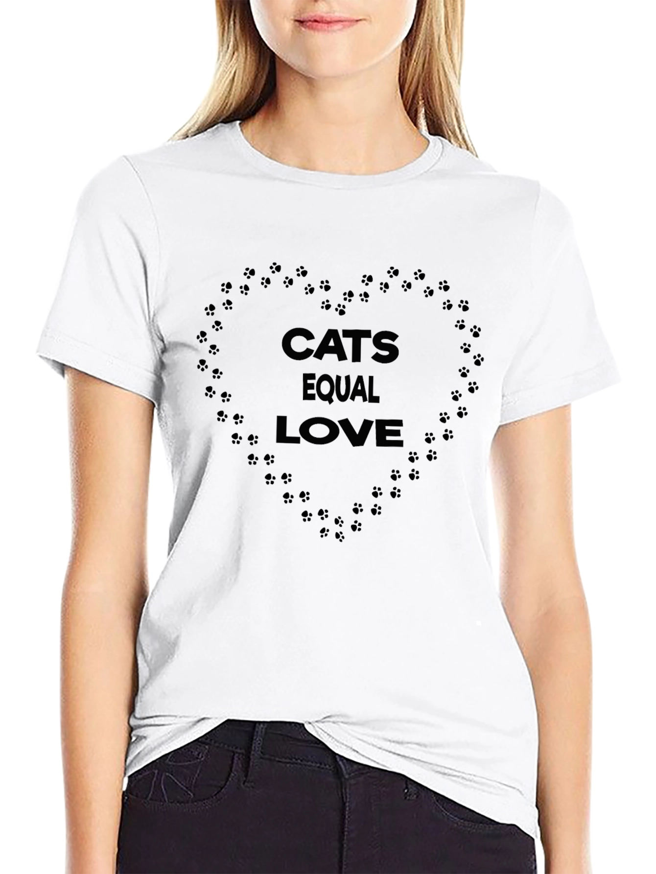 Cats Equal Love Heart Paw Print Graphic Tee