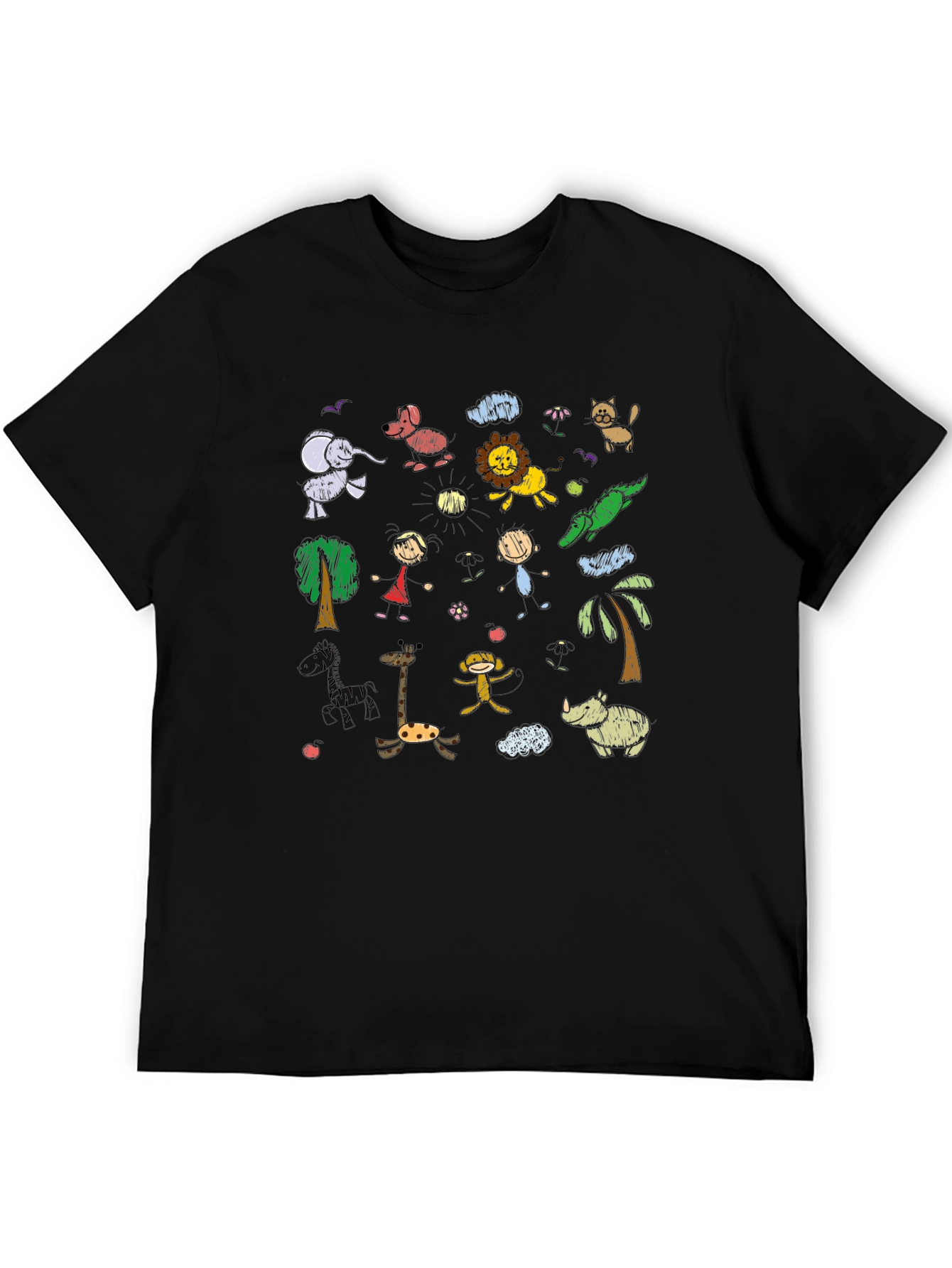 Kids Doodle Animal Black T-Shirt