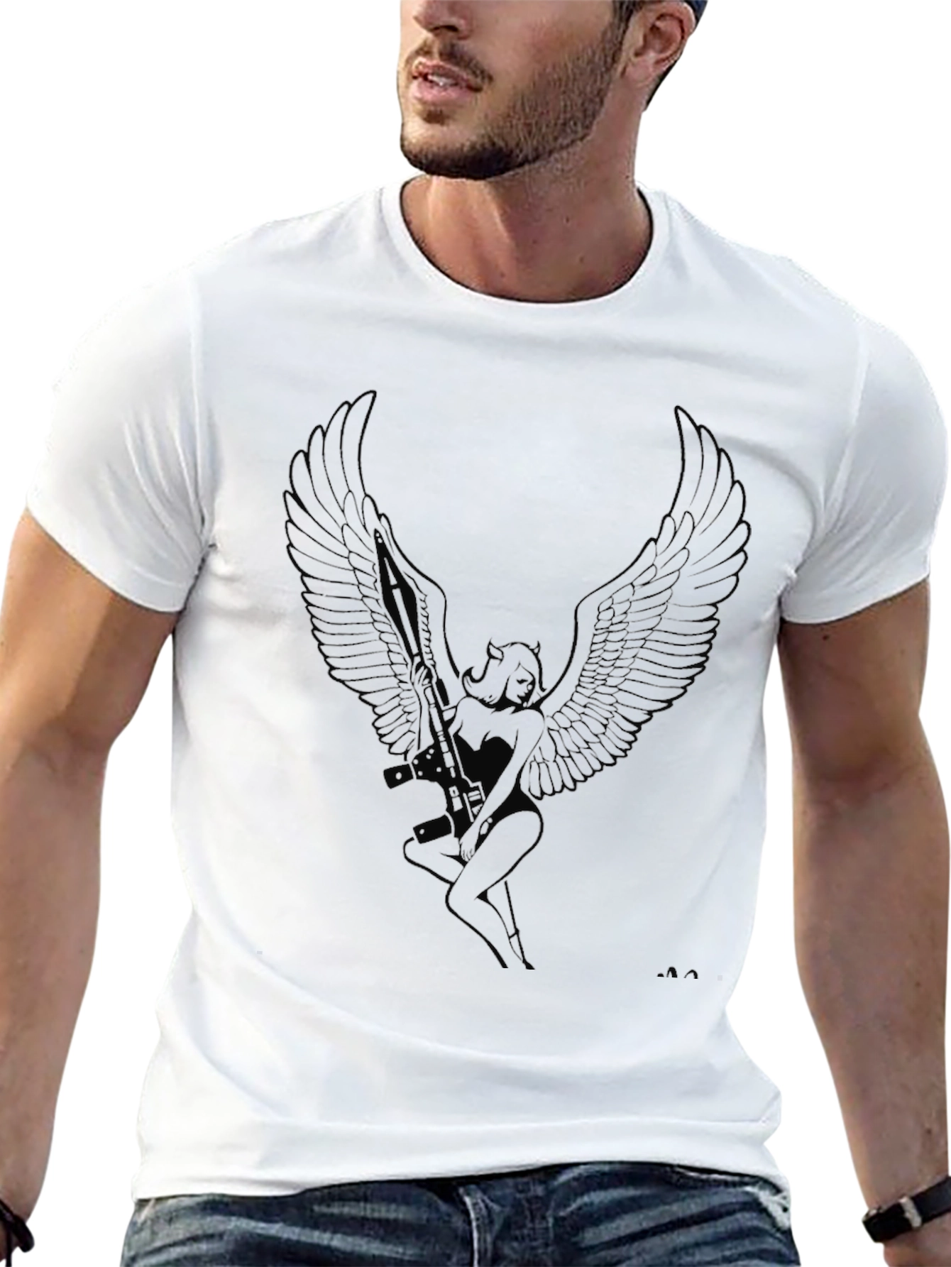 Winged Angel Graphic Tee - Black Cotton Comfort