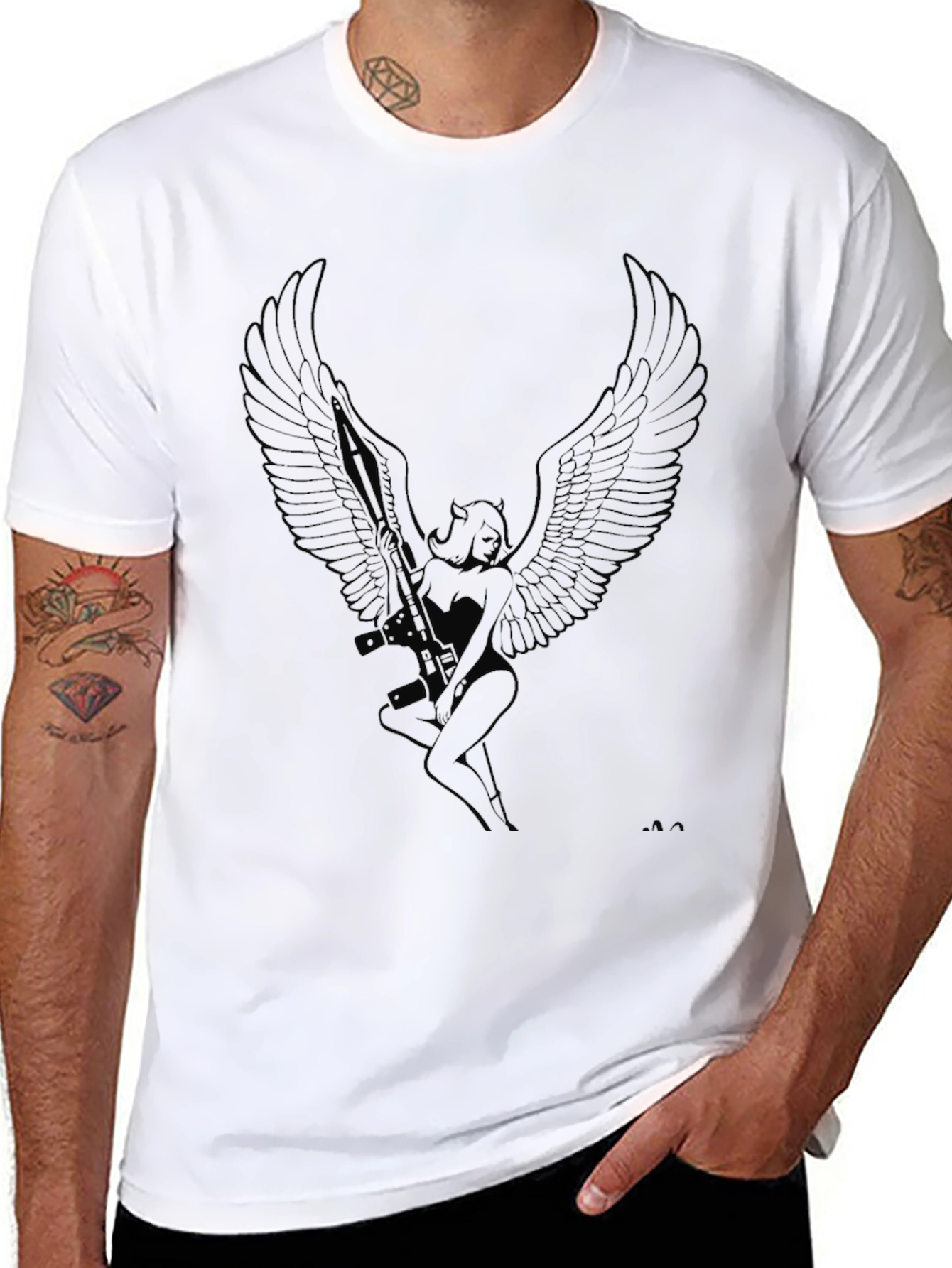 Winged Angel Graphic Tee - Black Cotton Comfort