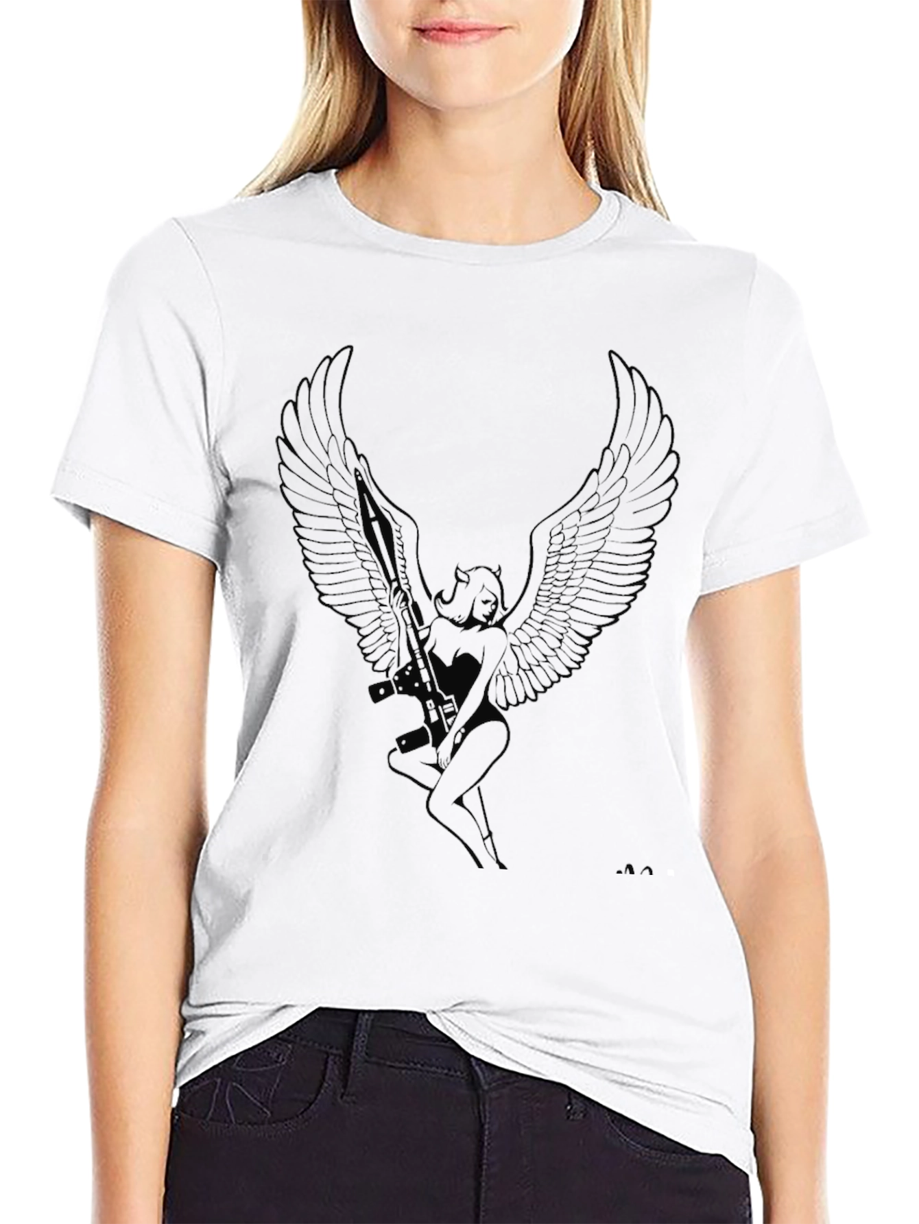 Winged Angel Graphic Tee - Black Cotton Comfort