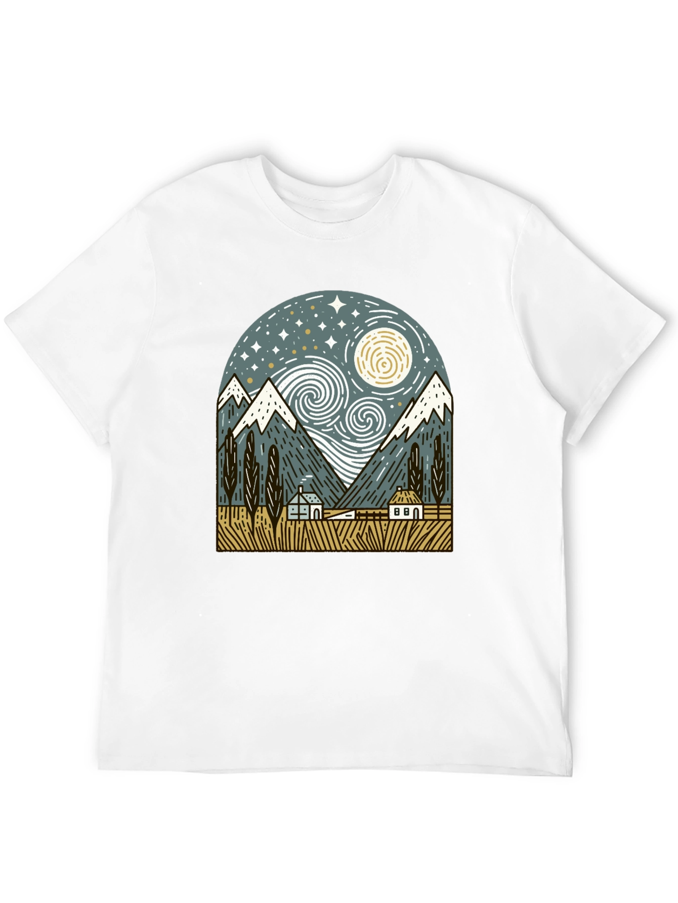 Starry Night Mountain Graphic T-Shirt