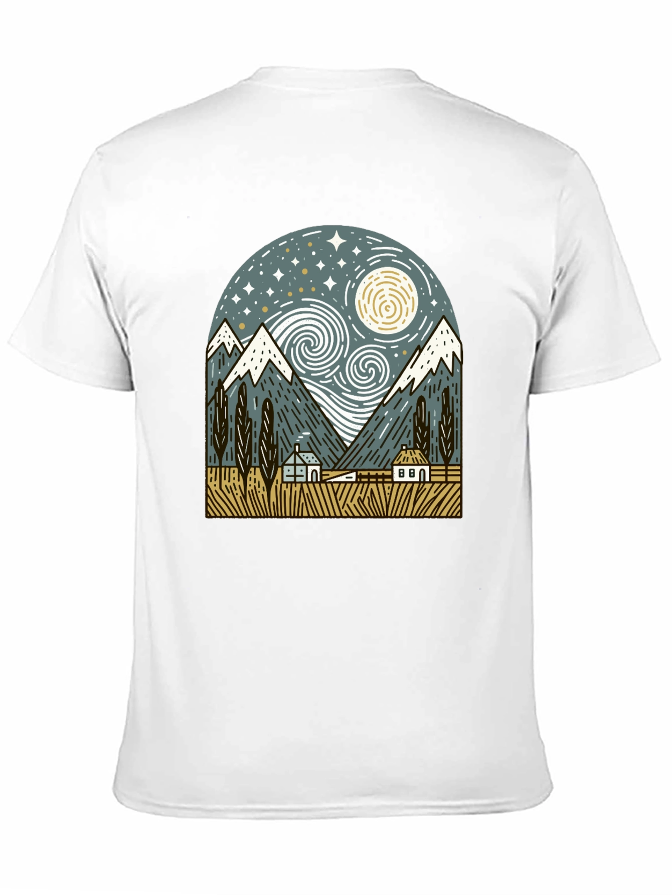 Starry Night Mountain Graphic T-Shirt
