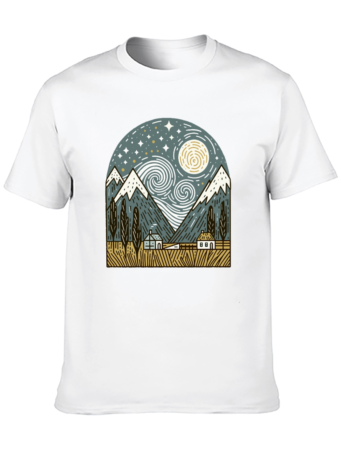 Starry Night Mountain Graphic T-Shirt