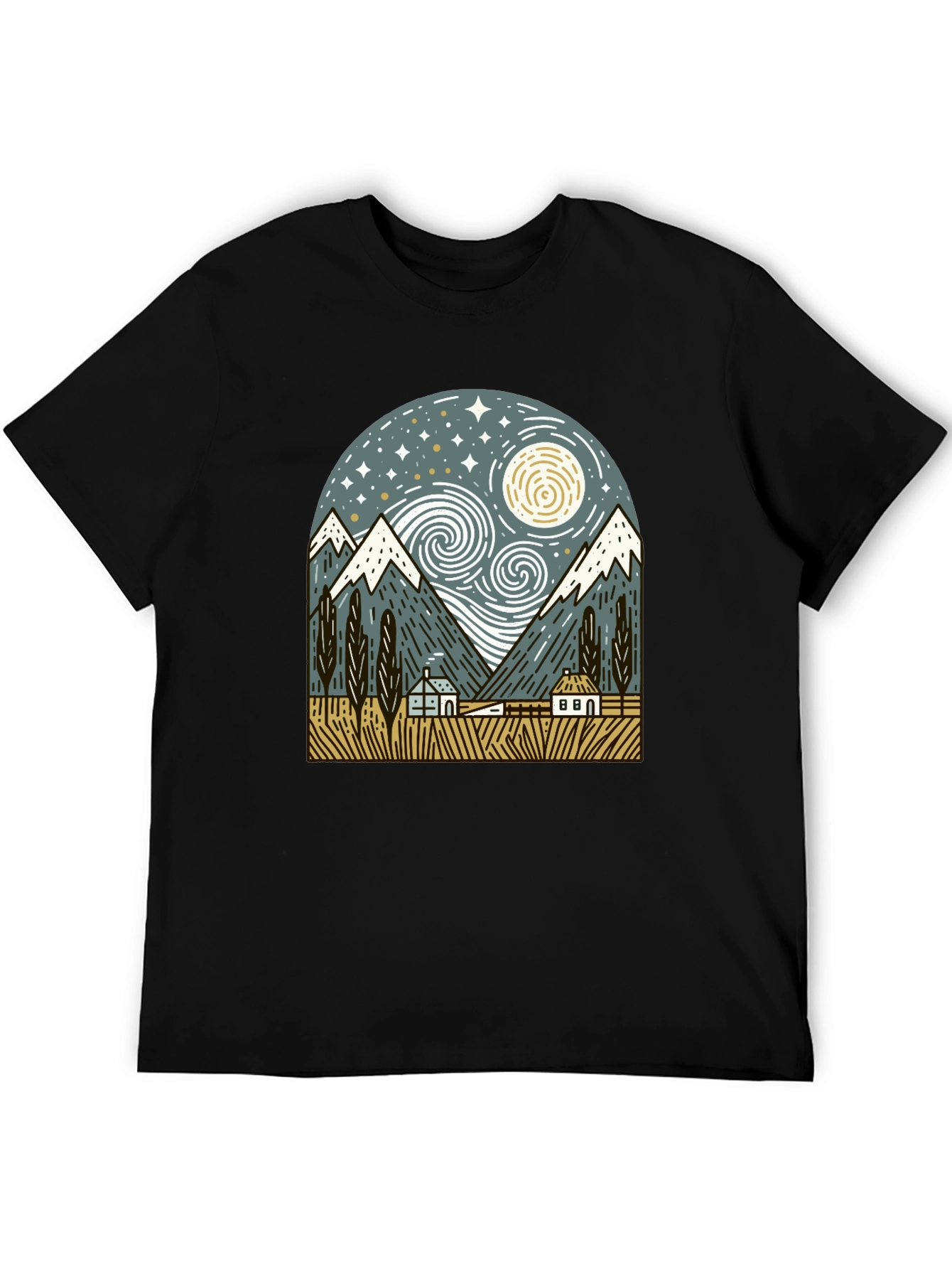 Starry Night Mountain Graphic T-Shirt