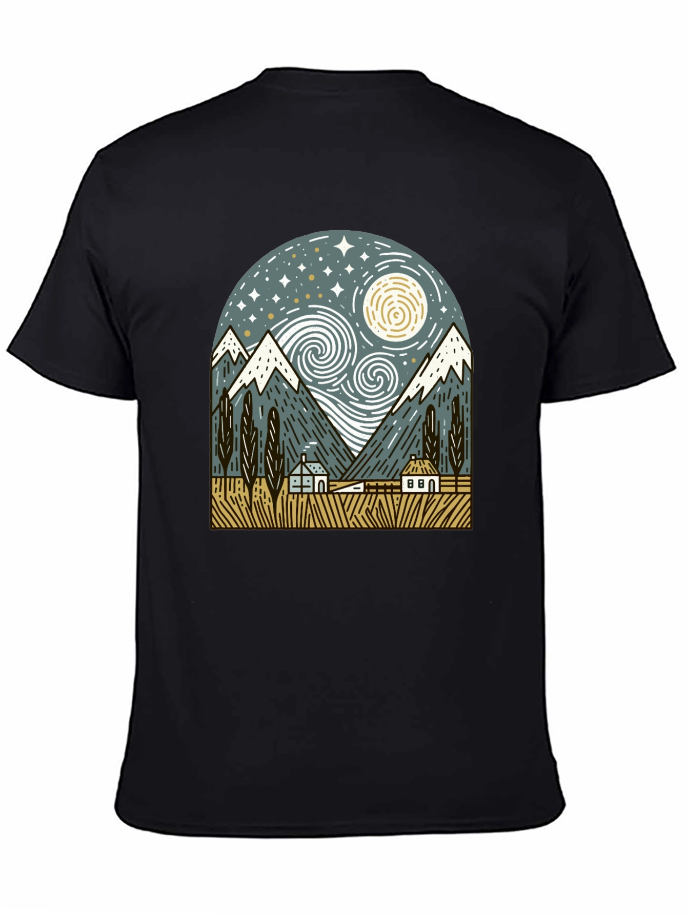Starry Night Mountain Graphic T-Shirt