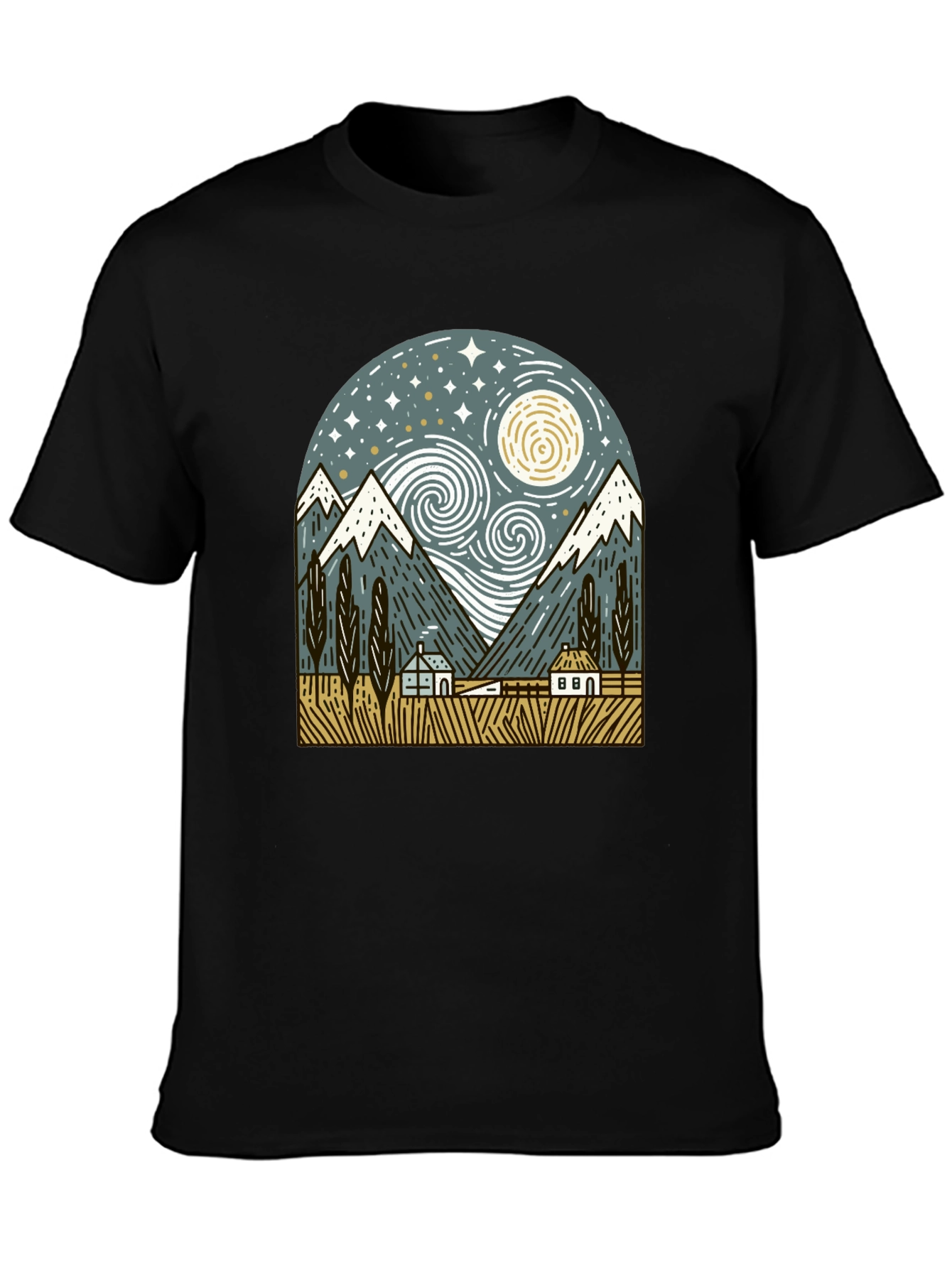 Starry Night Mountain Graphic T-Shirt