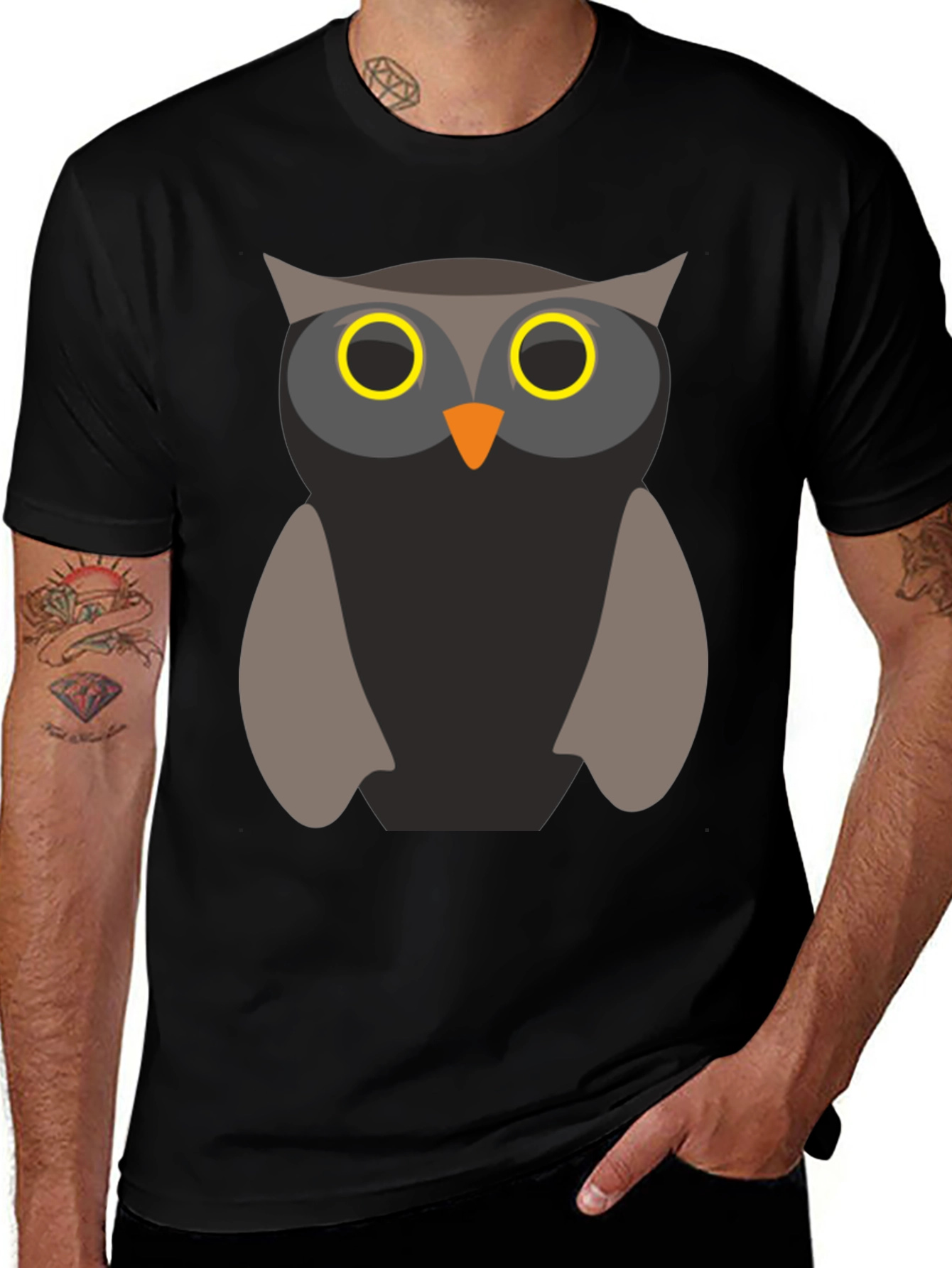Owl Graphic Print Mens T-Shirt - Black