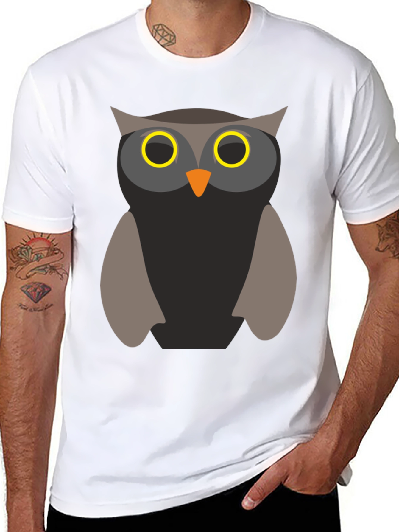 Owl Graphic Print Mens T-Shirt - Black