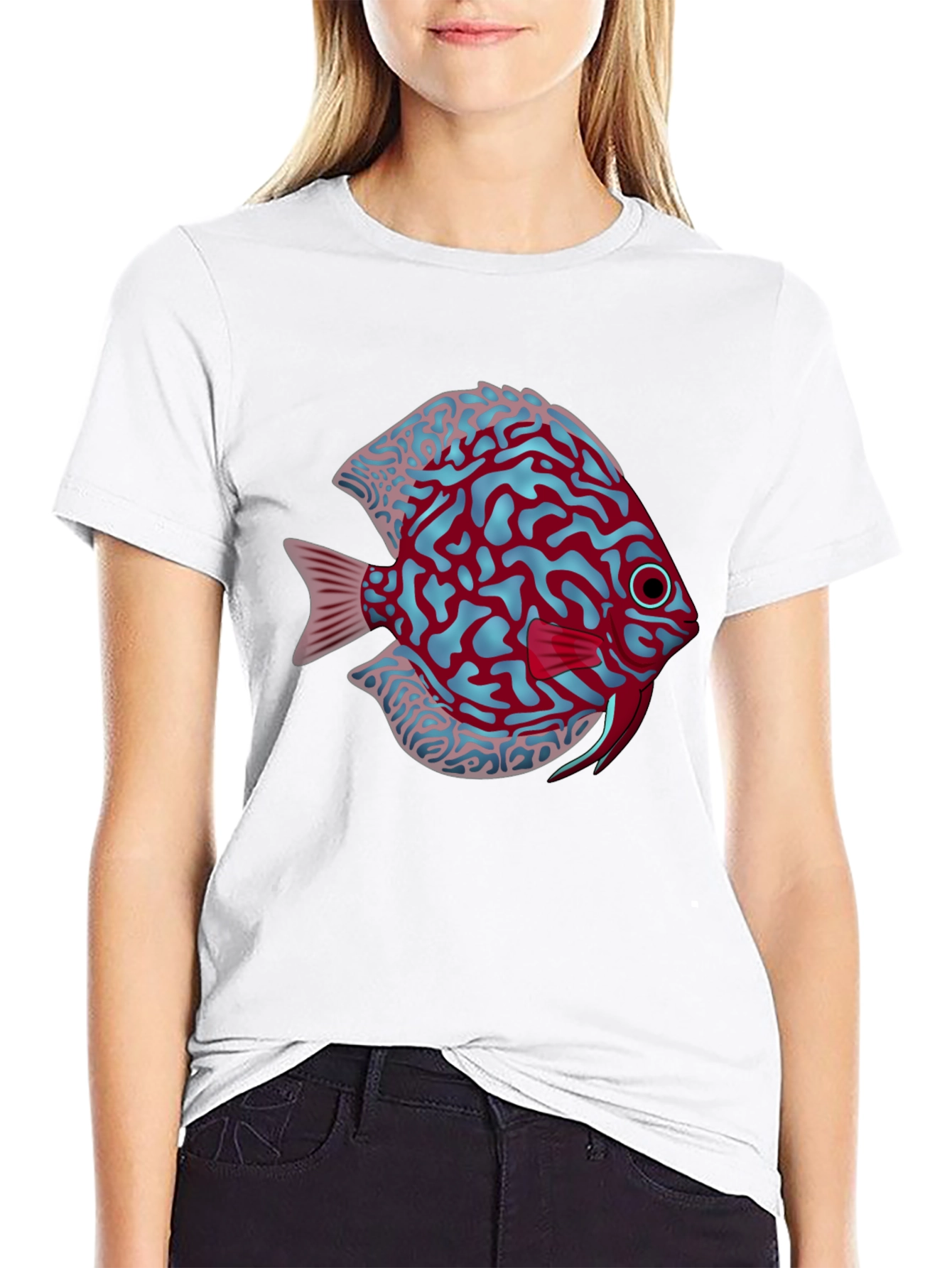 Cool Graphic Fish Print Black Tee
