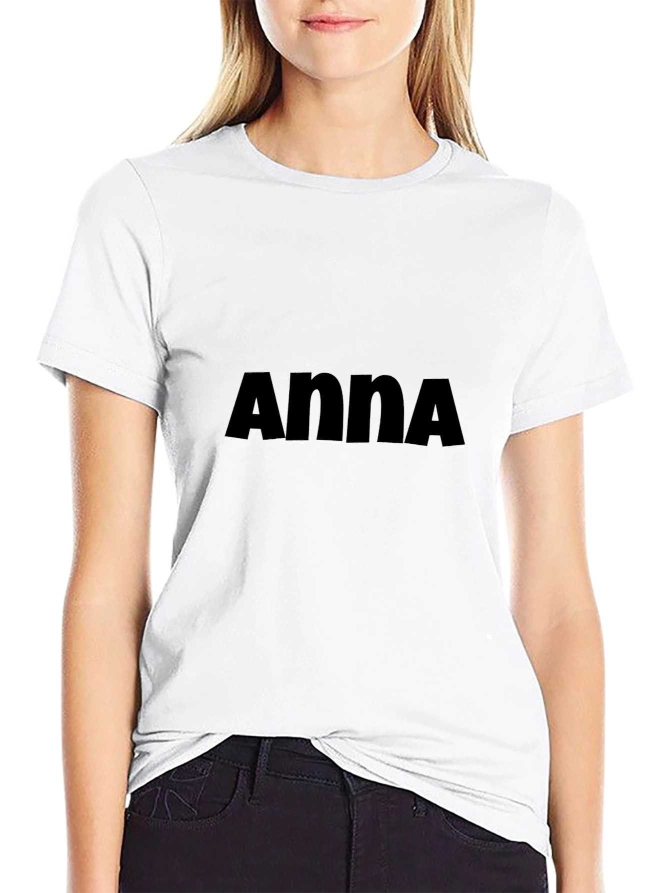 Anna Graphic Tee - Solid Black Crew Neck T-Shirt