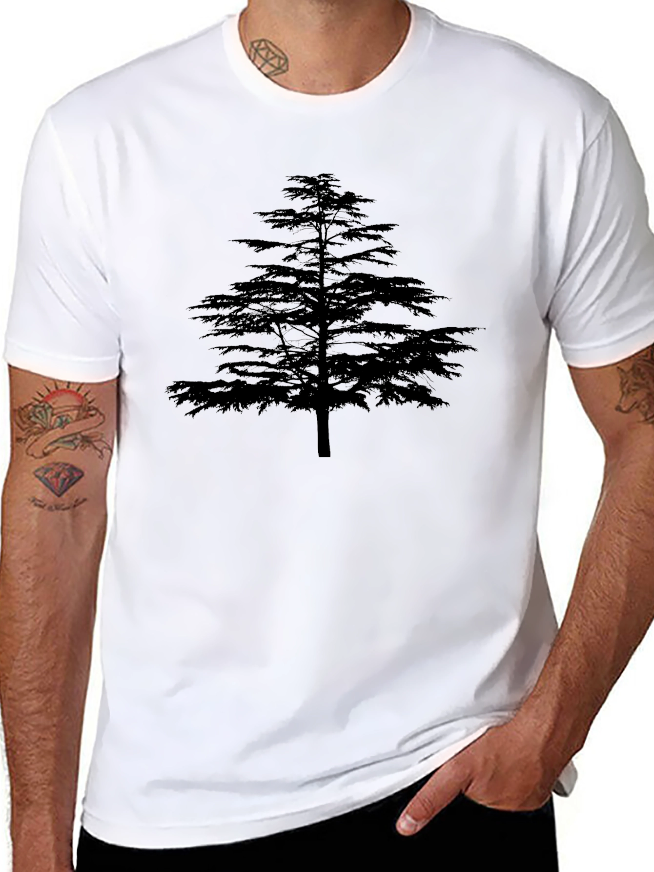 Mens Black Tree Graphic Tee - Nature Inspired Style