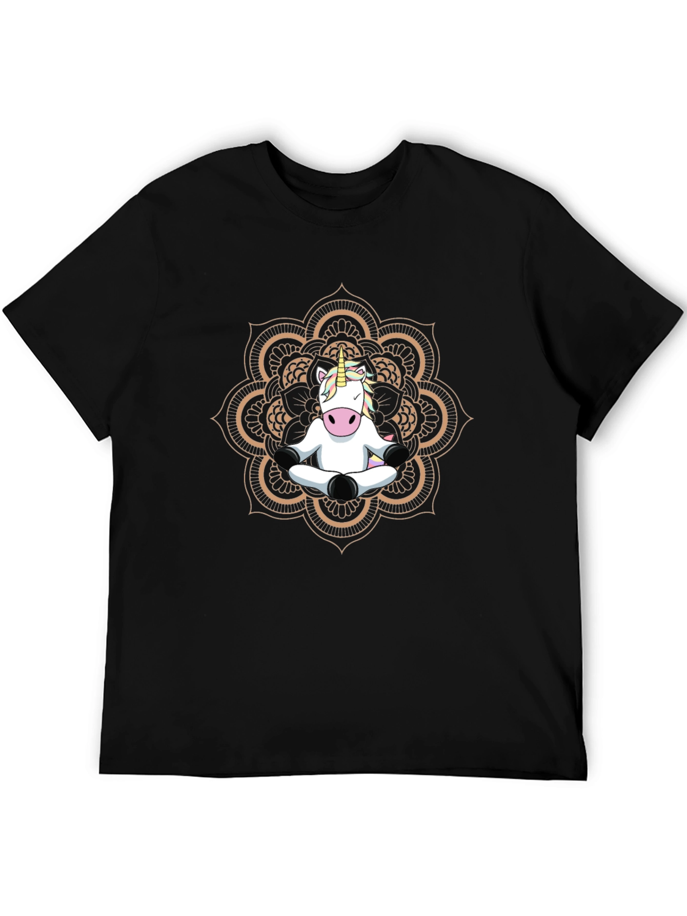 Yoga Unicorn Mandala Black T-Shirt
