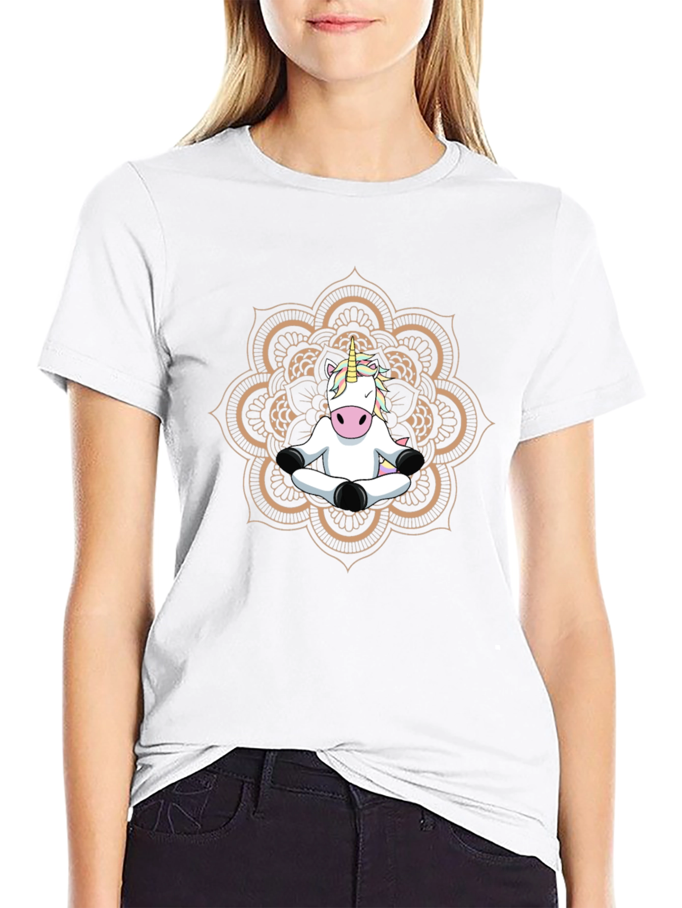 Yoga Unicorn Mandala Black T-Shirt