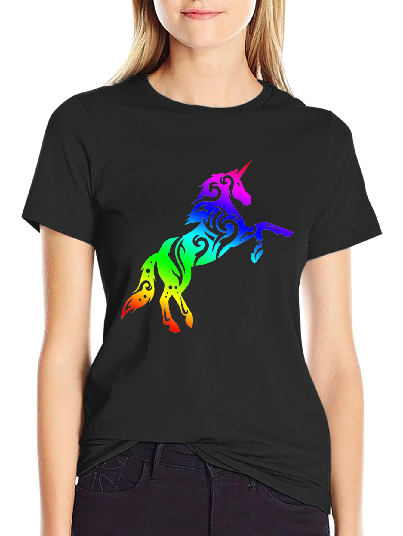 Rainbow Unicorn Graphic Tee - Black