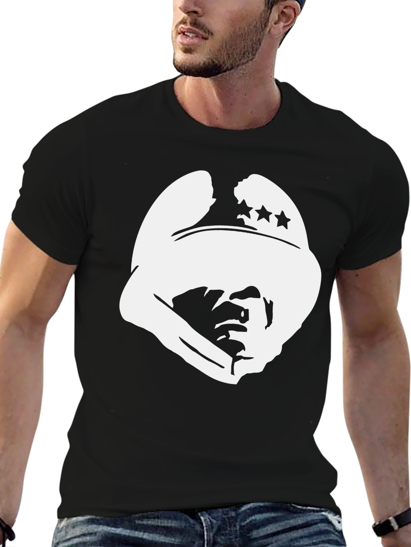 Black T-Shirt with White Cowboy Silhouette