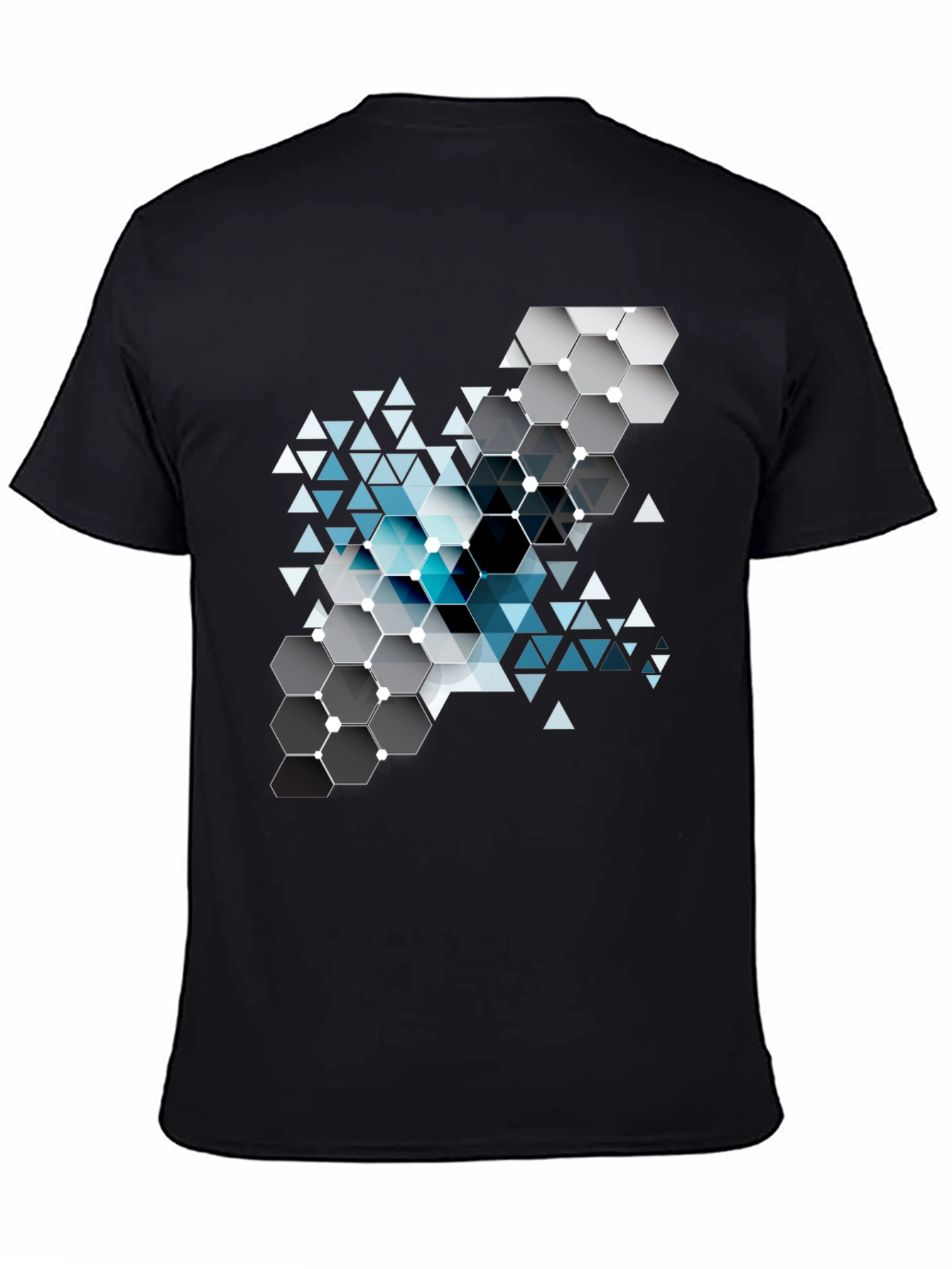 Geometric Hexagon Design Black T-Shirt