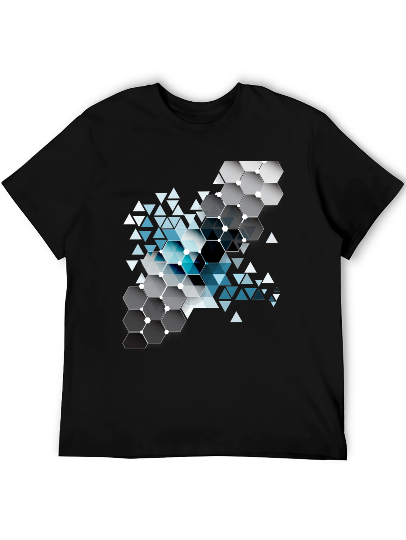 Geometric Hexagon Design Black T-Shirt