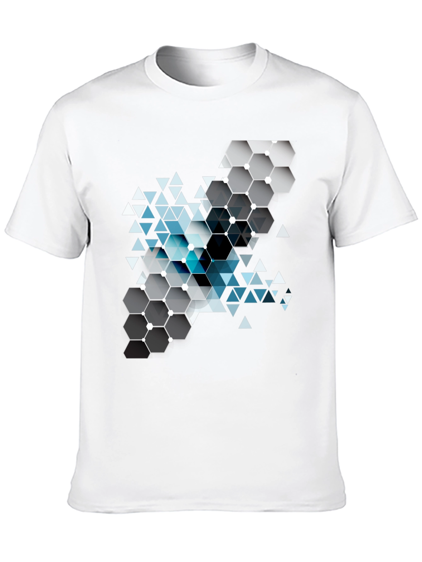 Geometric Hexagon Design Black T-Shirt