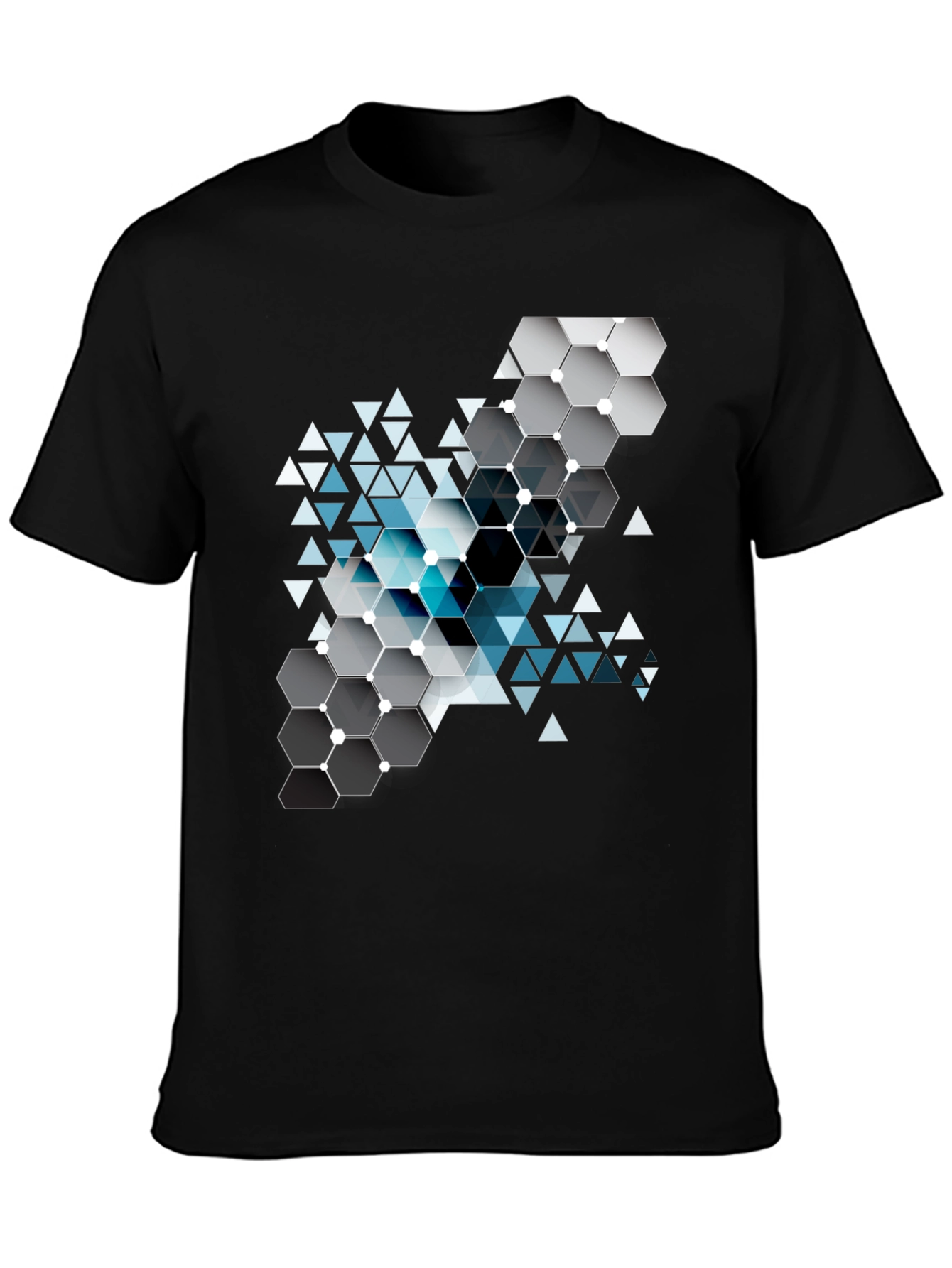 Geometric Hexagon Design Black T-Shirt