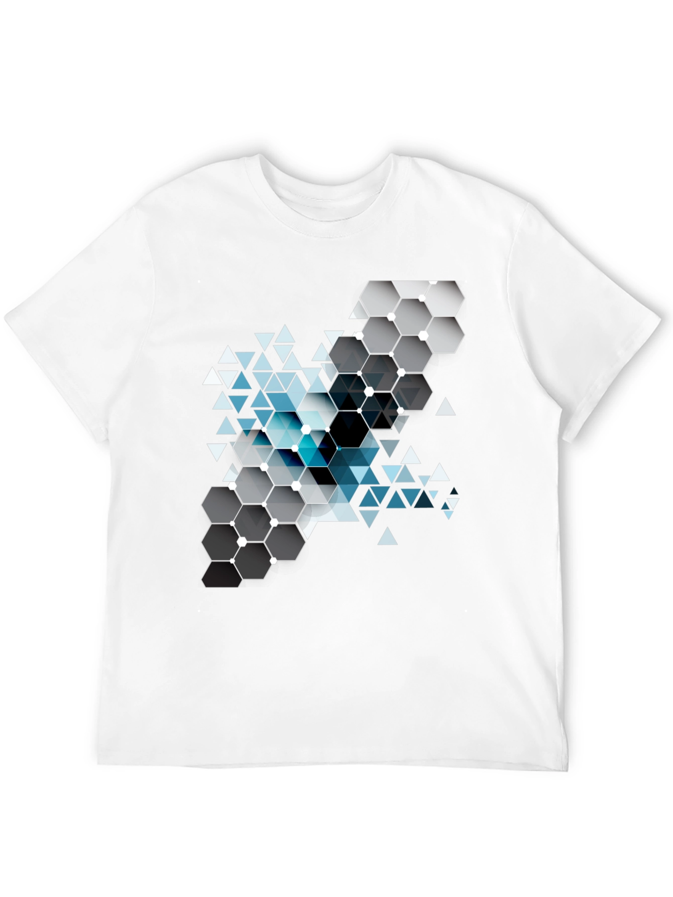 Geometric Hexagon Design Black T-Shirt