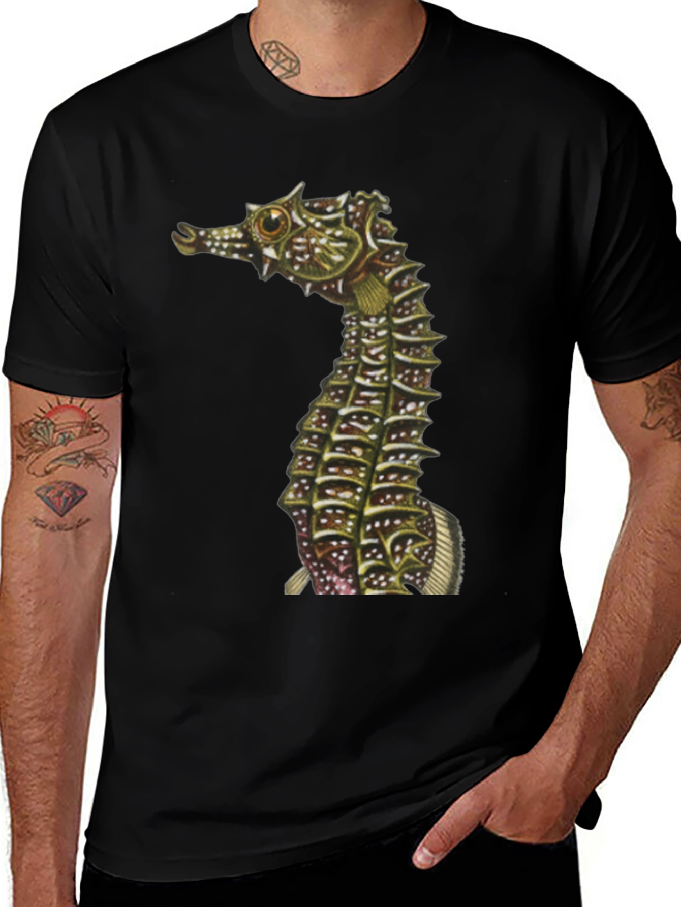 Seahorse Graphic Print Black T-Shirt