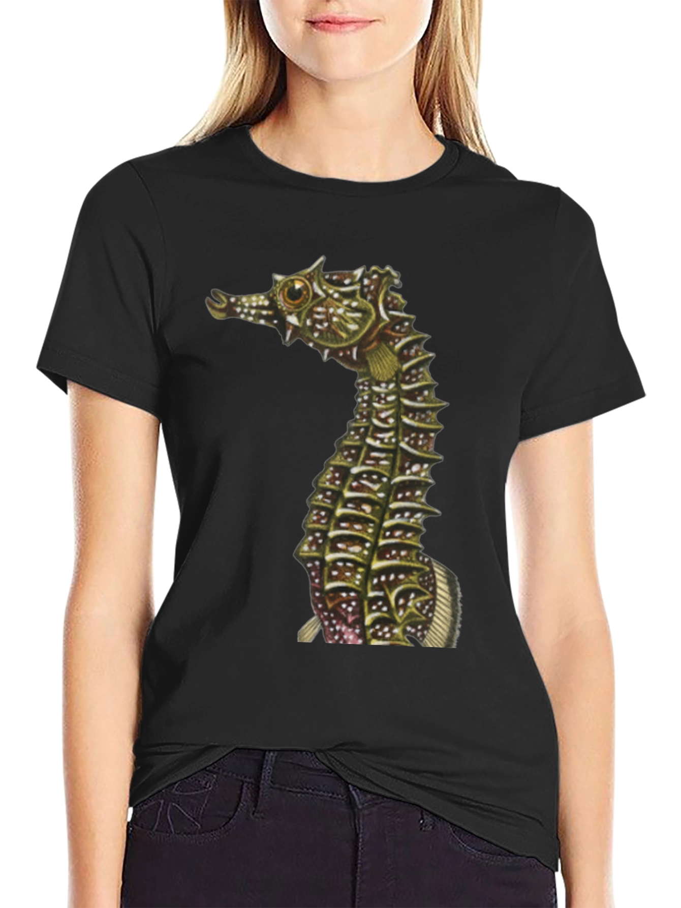 Seahorse Graphic Print Black T-Shirt