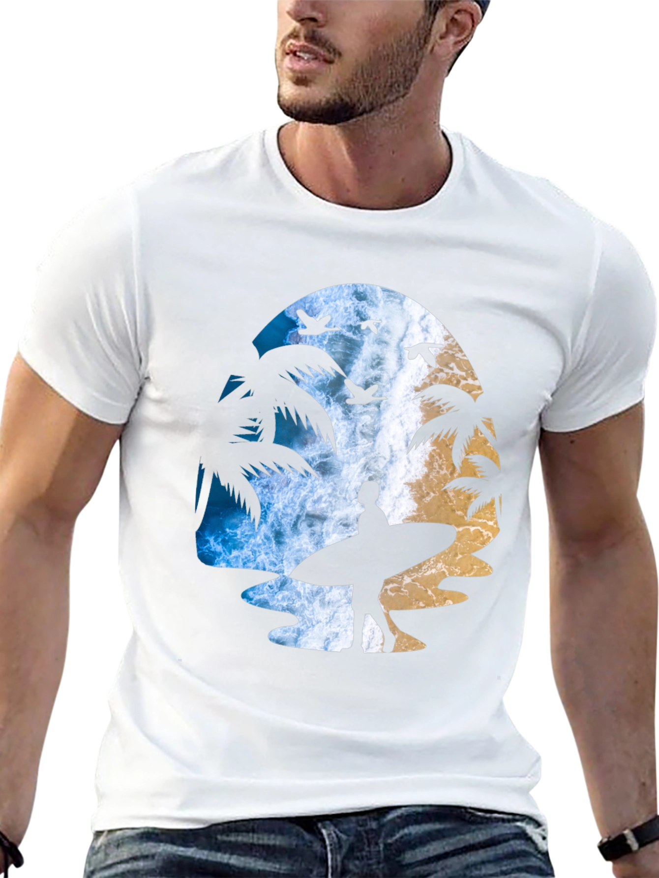 Surfer Silhouette Graphic T-Shirt - Beach Vibes