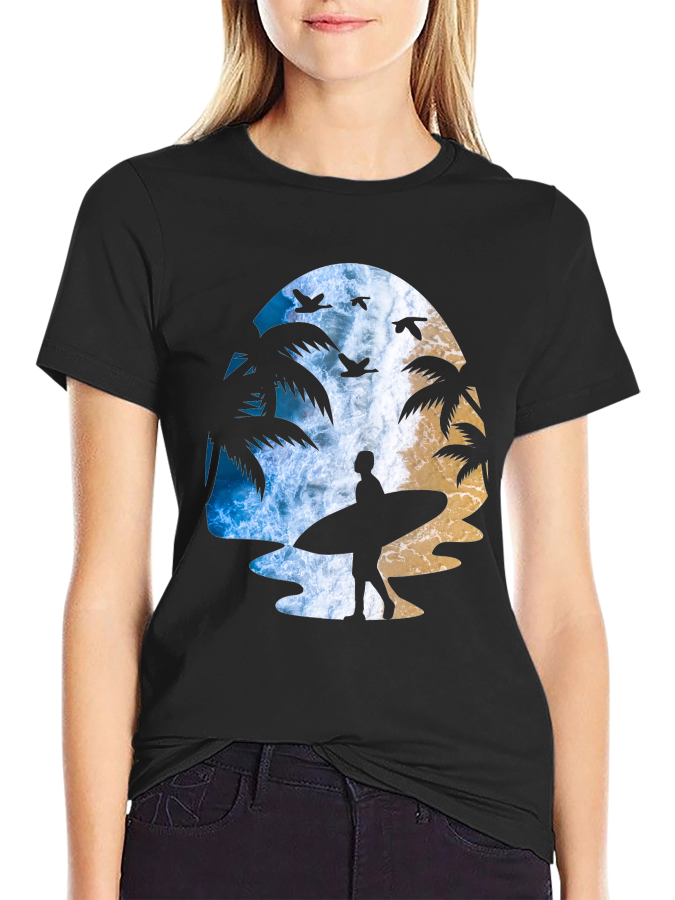 Surfer Silhouette Graphic T-Shirt - Beach Vibes