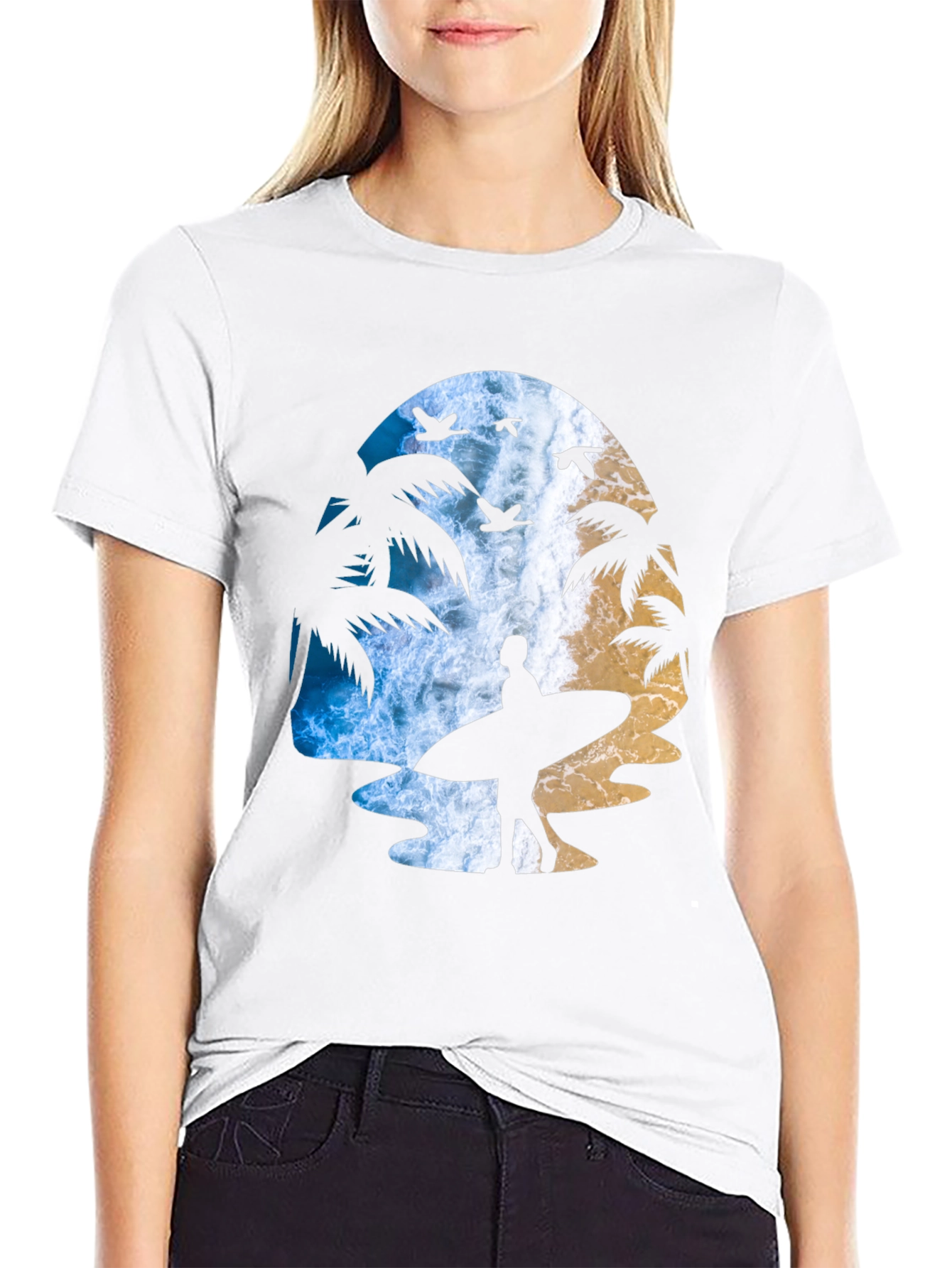 Surfer Silhouette Graphic T-Shirt - Beach Vibes