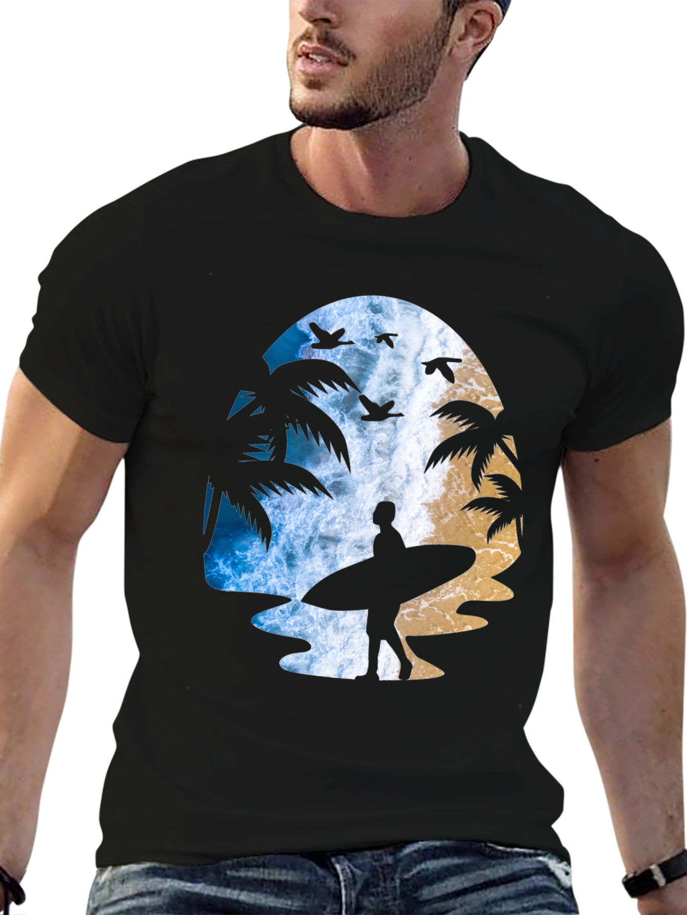 Surfer Silhouette Graphic T-Shirt - Beach Vibes