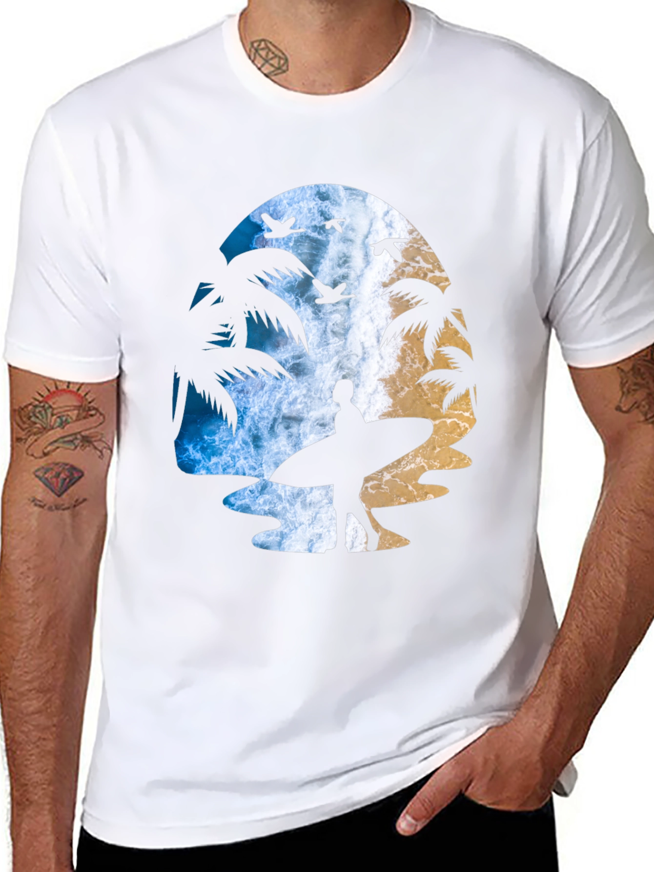 Surfer Silhouette Graphic T-Shirt - Beach Vibes