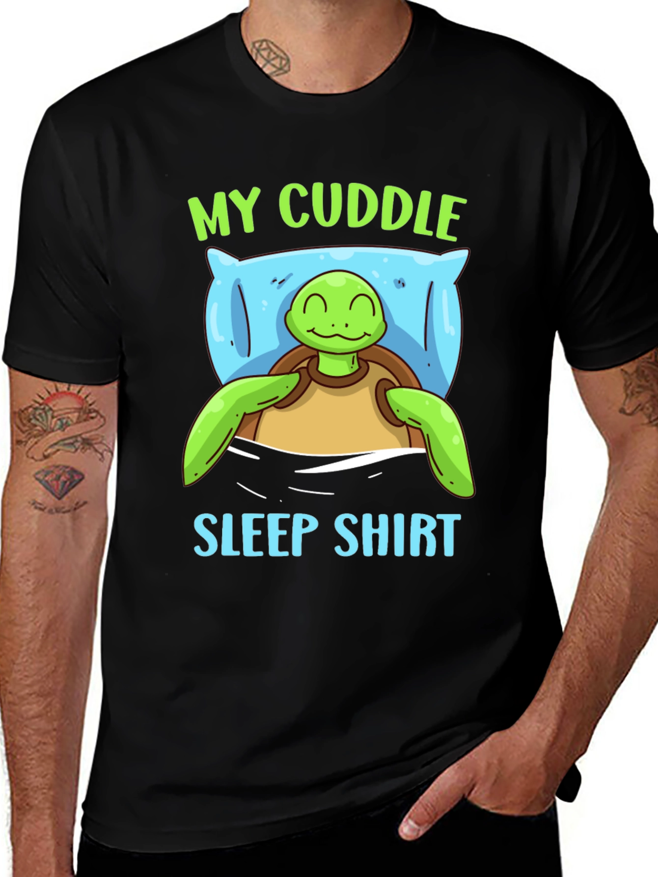 Cute Turtle My Cuddle Sleep Shirt Black Tee