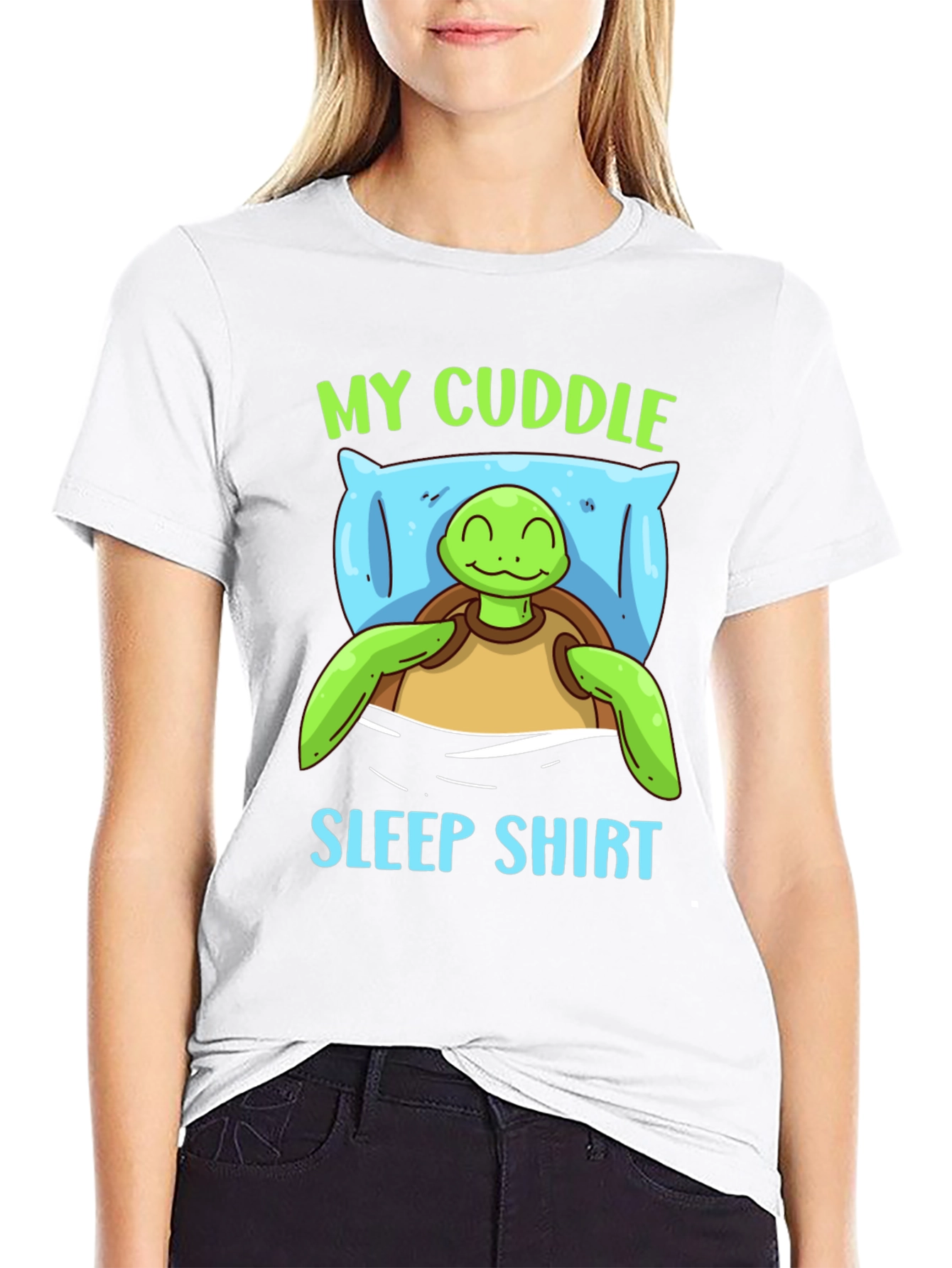 Cute Turtle My Cuddle Sleep Shirt Black Tee