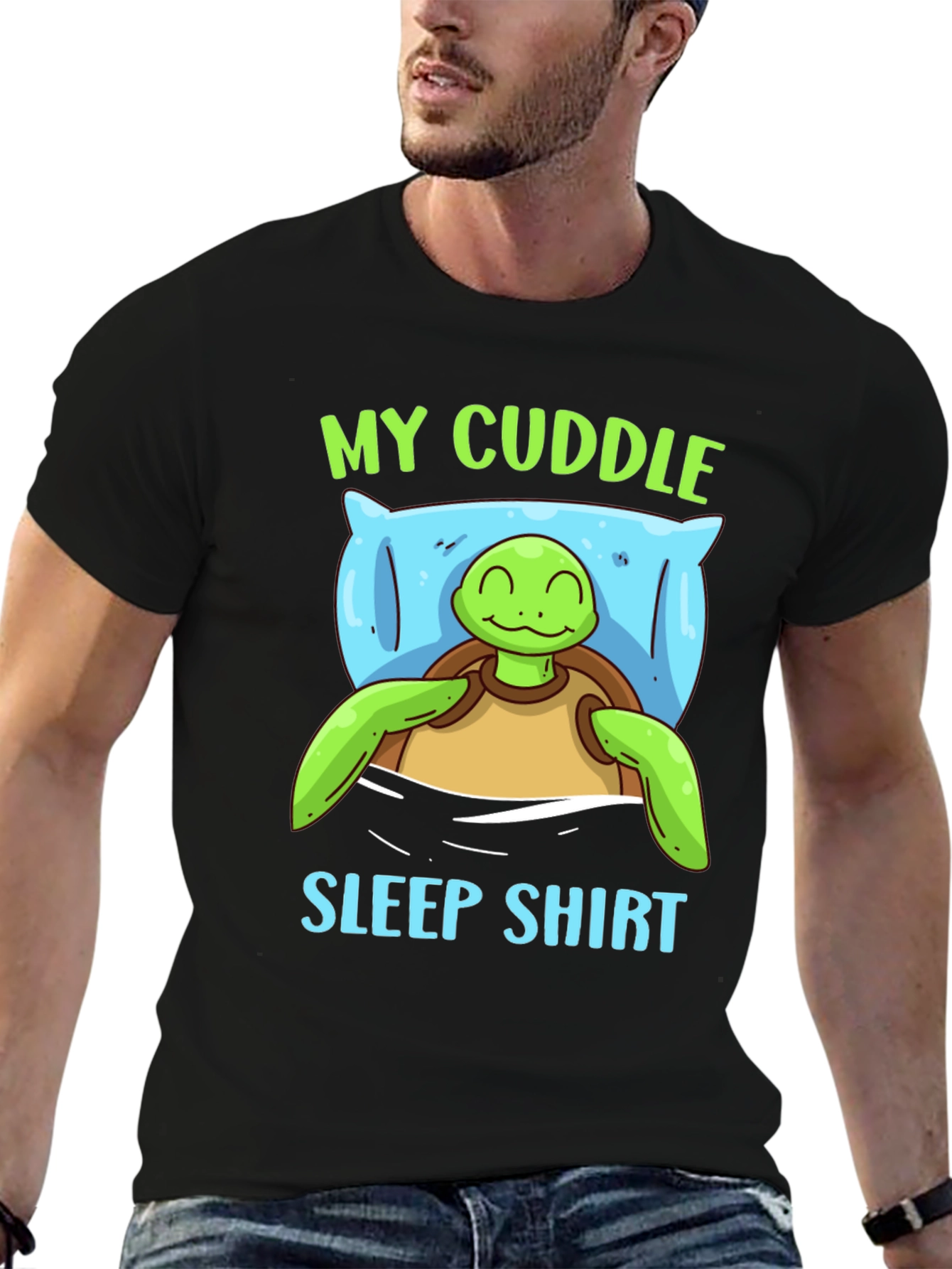 Cute Turtle My Cuddle Sleep Shirt Black Tee