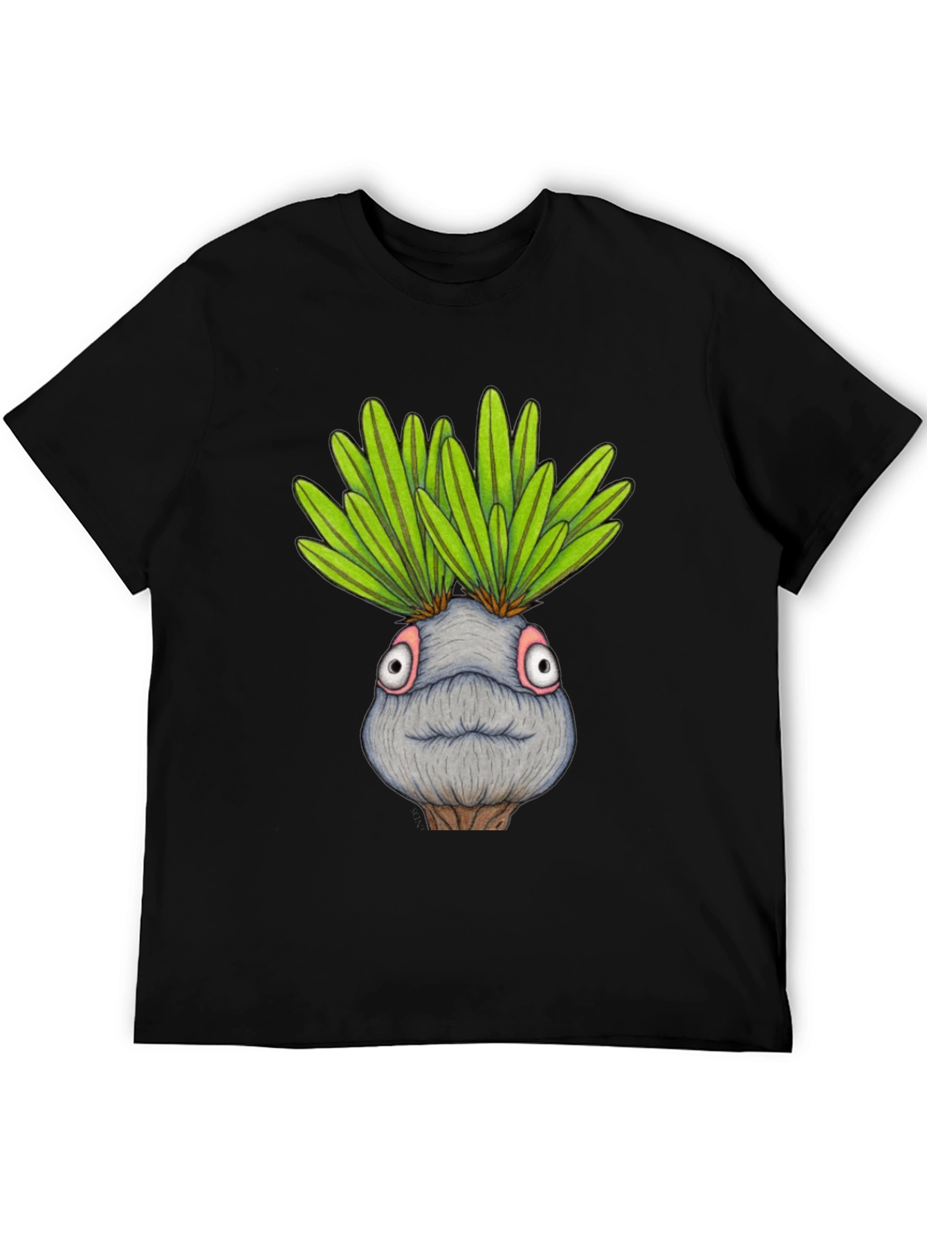 Funny Plant Head Graphic T-Shirt - Black