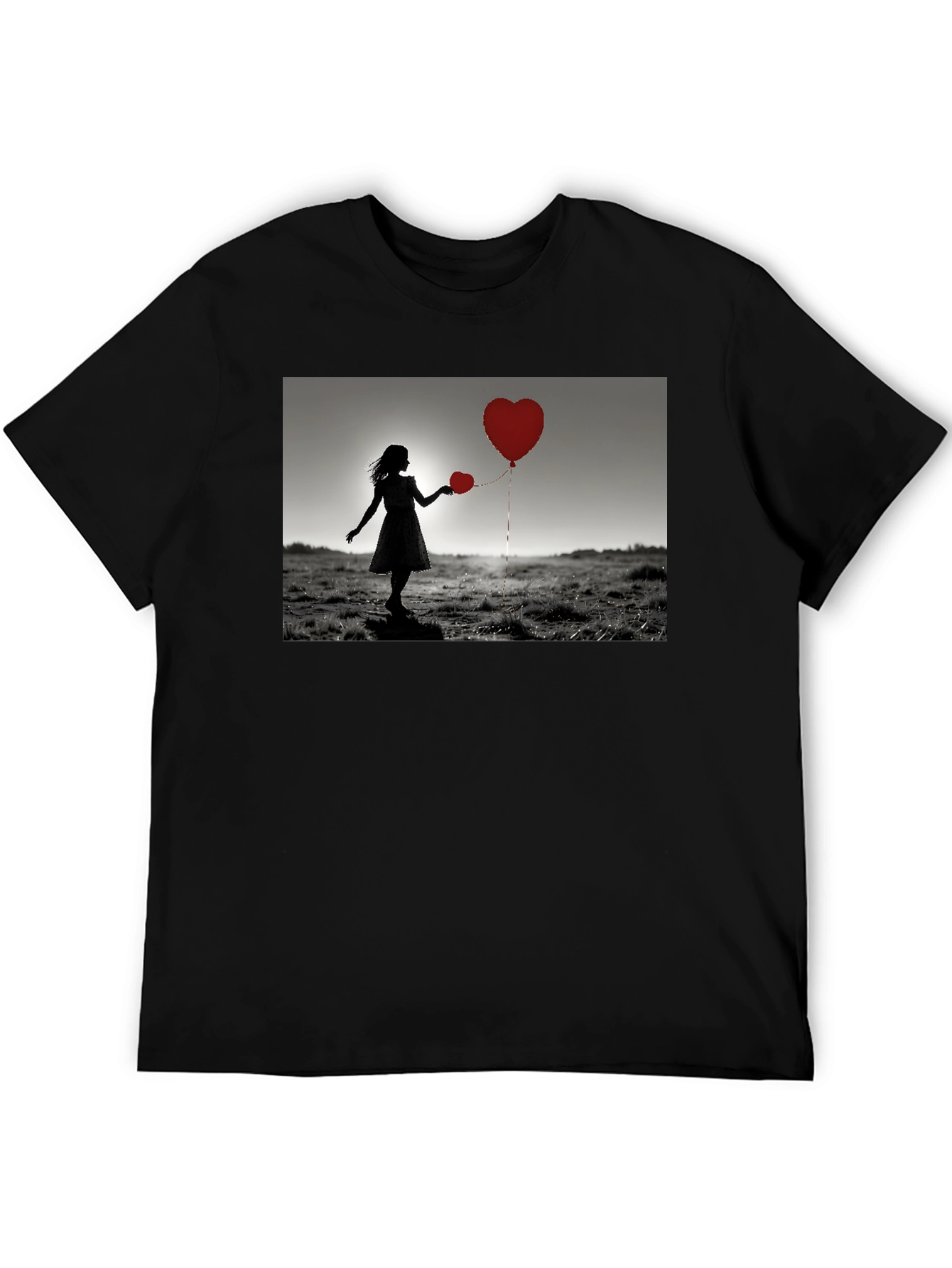 Heart Balloons Graphic Tee - Romantic Silhouette T-Shirt