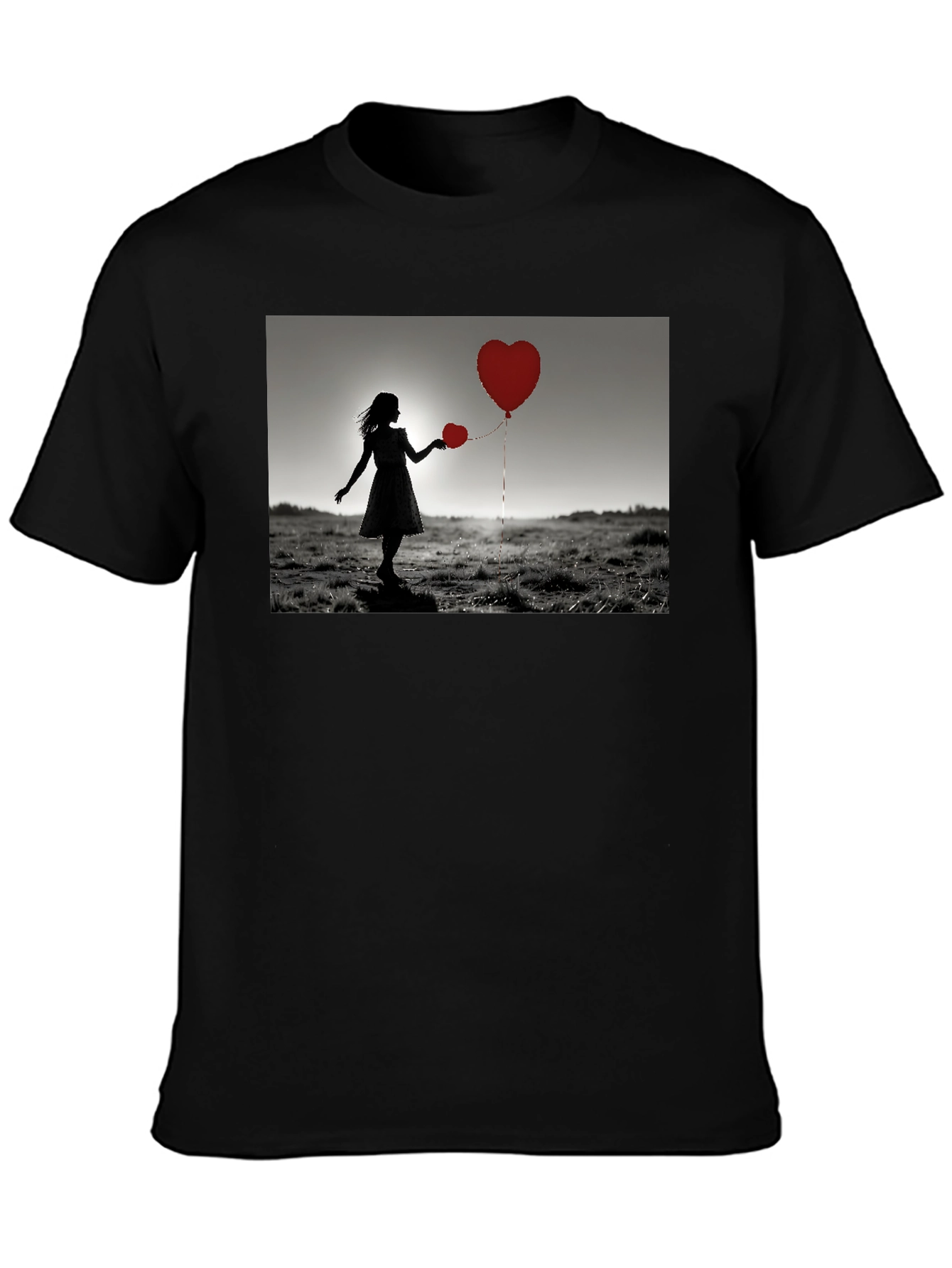 Heart Balloons Graphic Tee - Romantic Silhouette T-Shirt