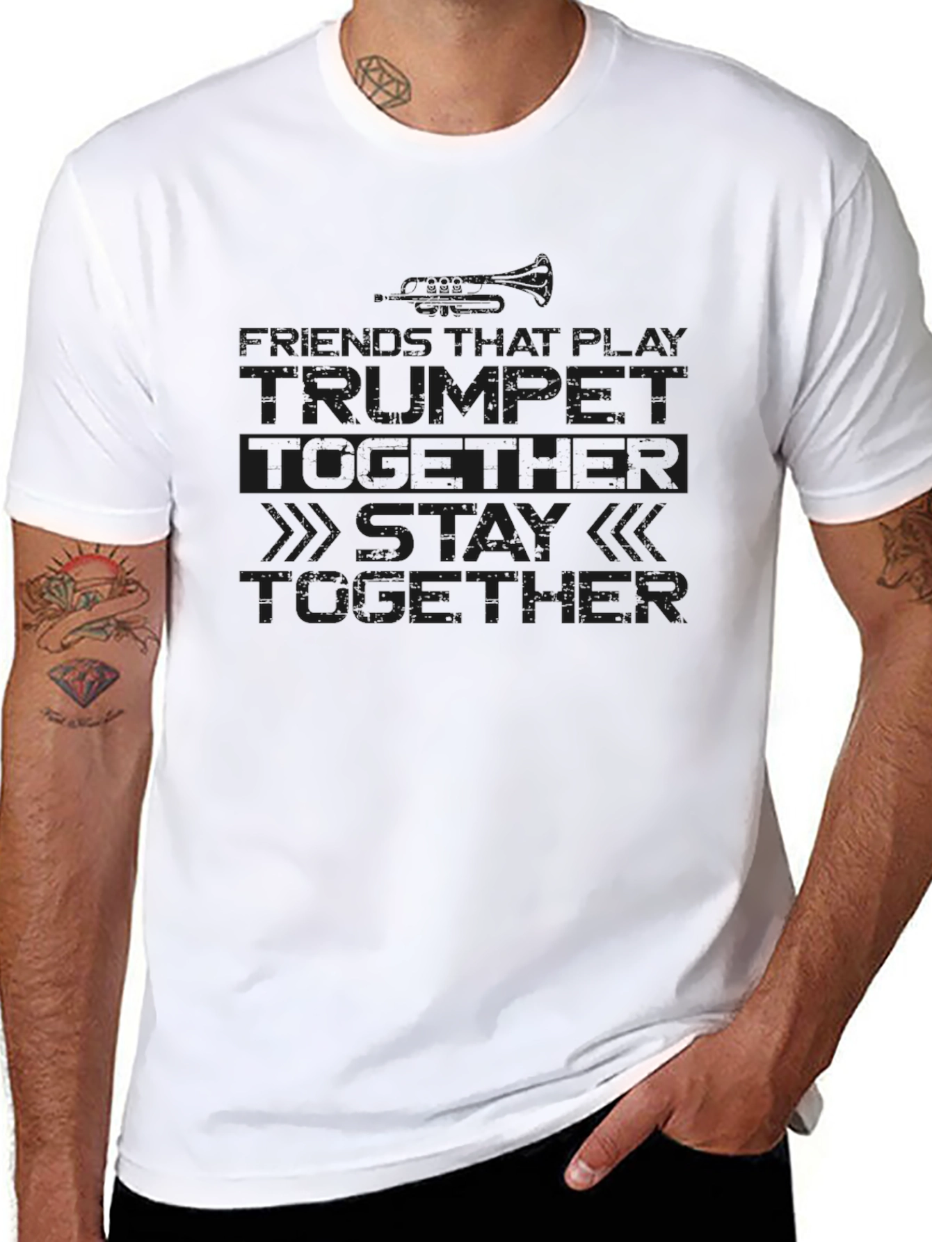 Trumpet Player Stay Together Black T-Shirt