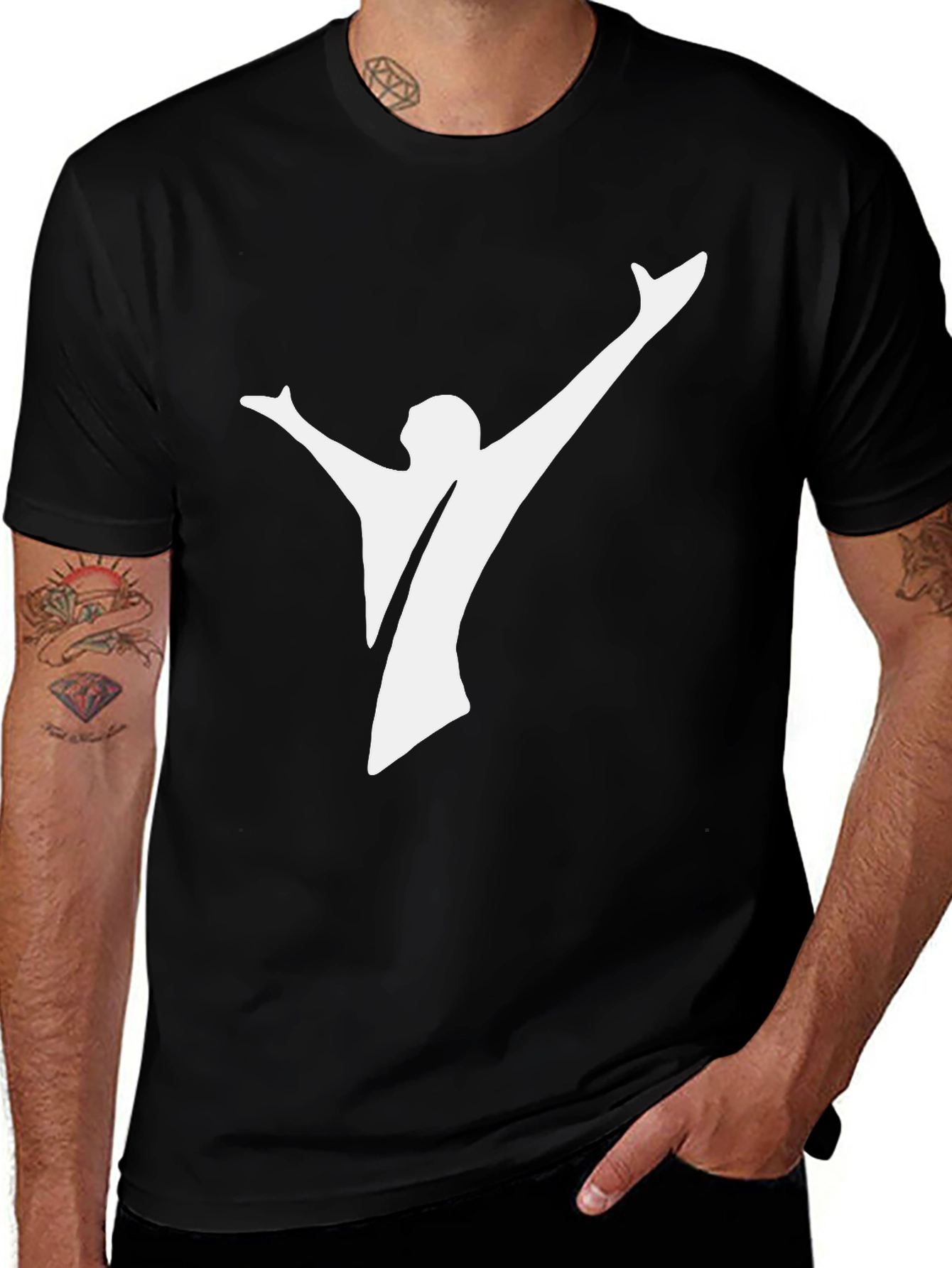 Black Tee with Abstract White Silhouette Design