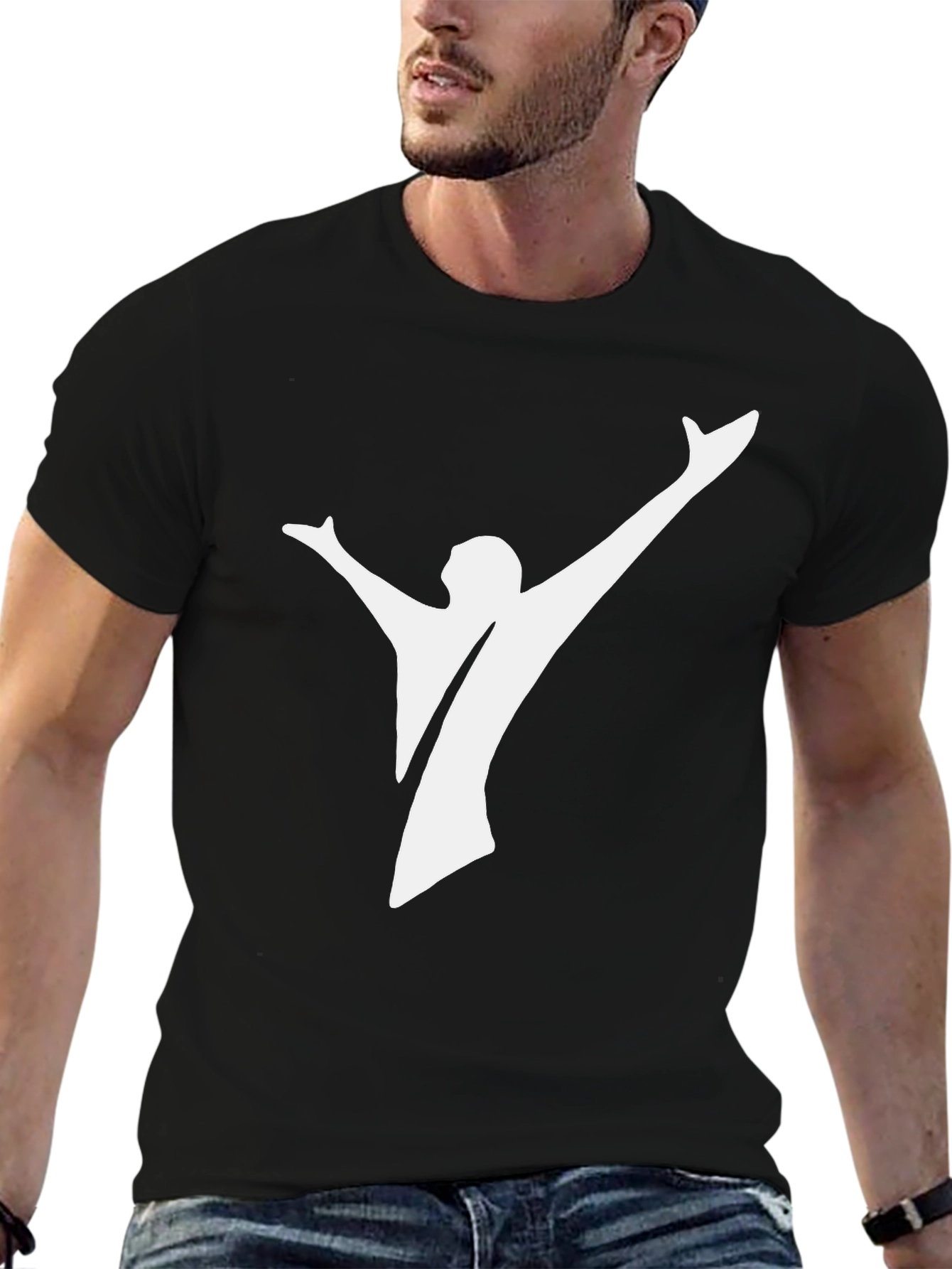 Black Tee with Abstract White Silhouette Design