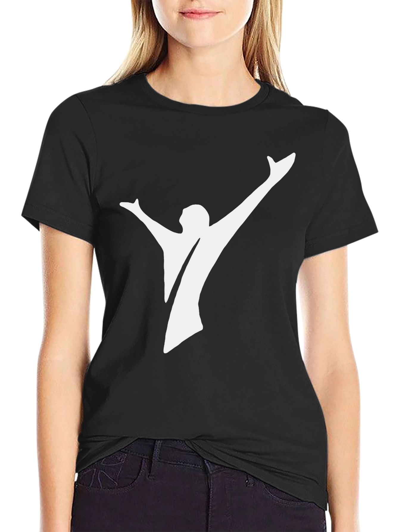 Black Tee with Abstract White Silhouette Design