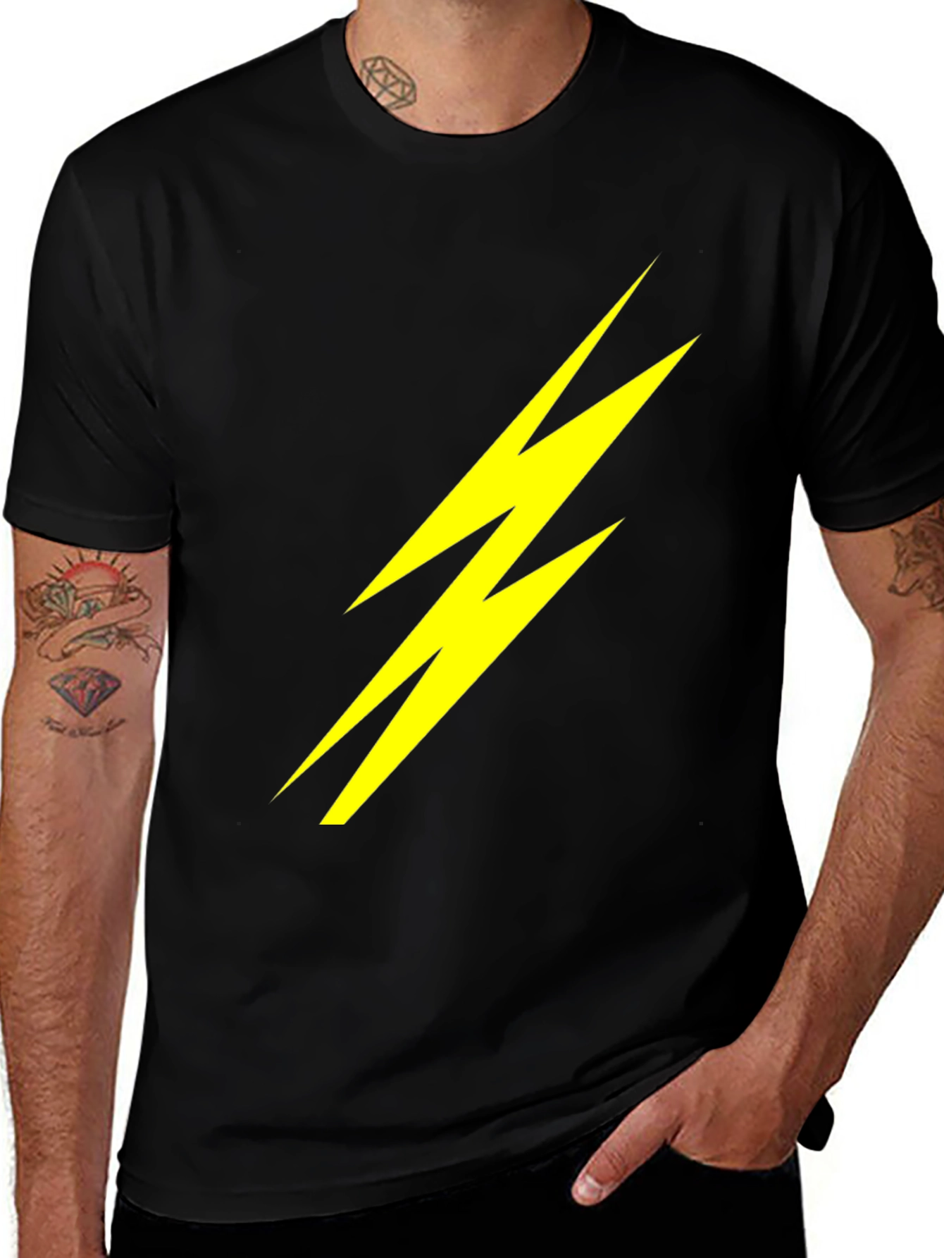 Lightning Bolt Graphic Tee - Bold Black Cotton T-Shirt