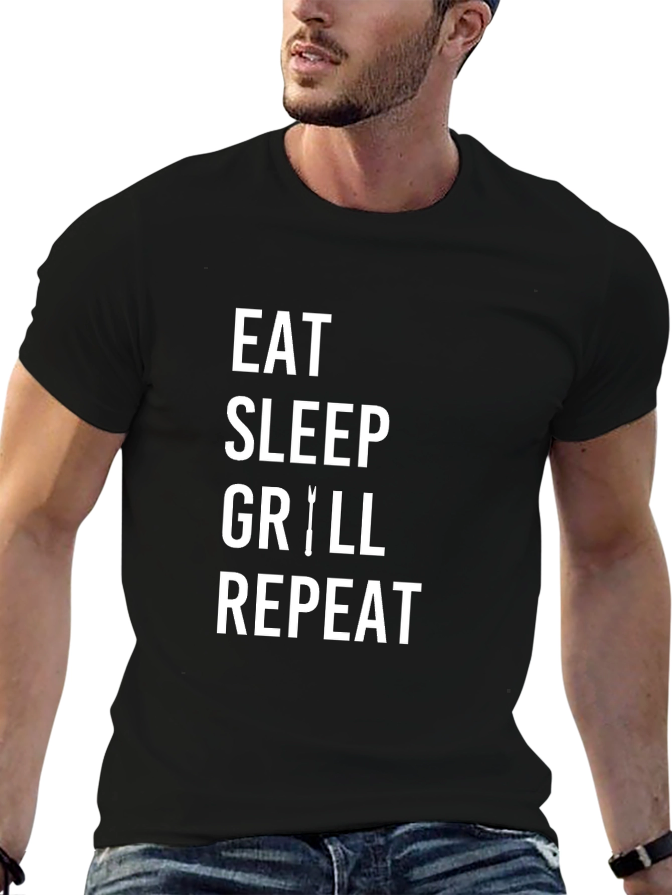 Eat Sleep Grill Repeat Mens Black T-Shirt