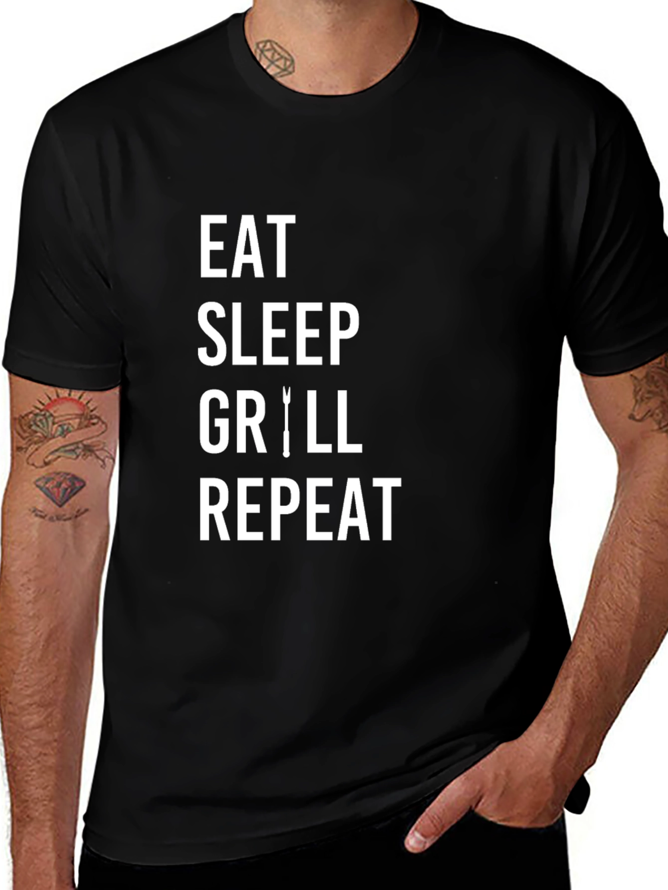 Eat Sleep Grill Repeat Mens Black T-Shirt