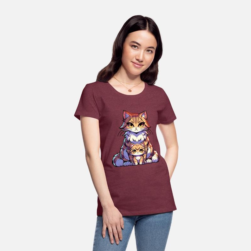 Adorable Cat Mom And Kitten Illustration With Big