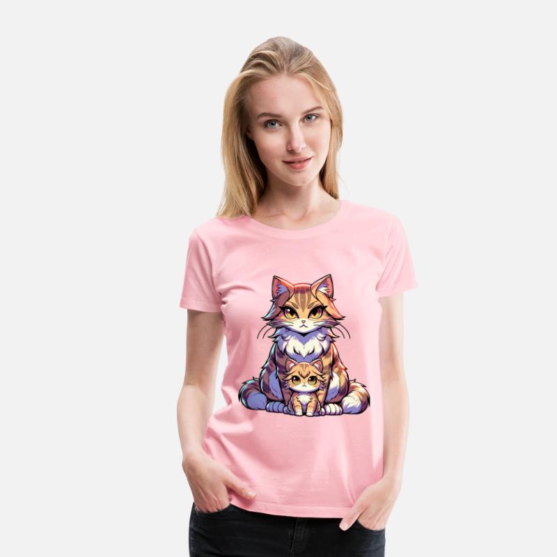 Adorable Cat Mom And Kitten Illustration With Big