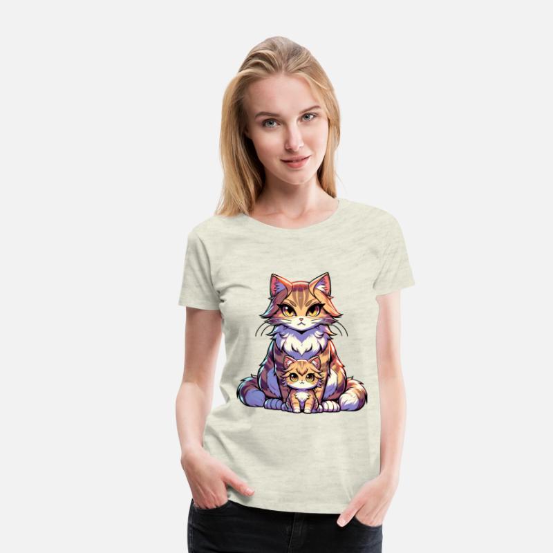 Adorable Cat Mom And Kitten Illustration With Big